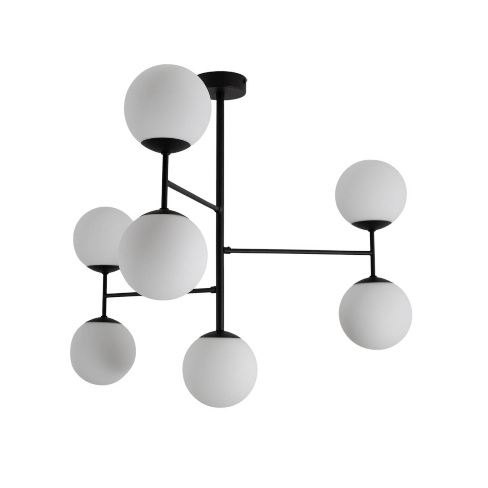 Deckenlampe Korek, schwarz/weiß, Glas, 75 cm, 7-flg., E14 günstig online kaufen