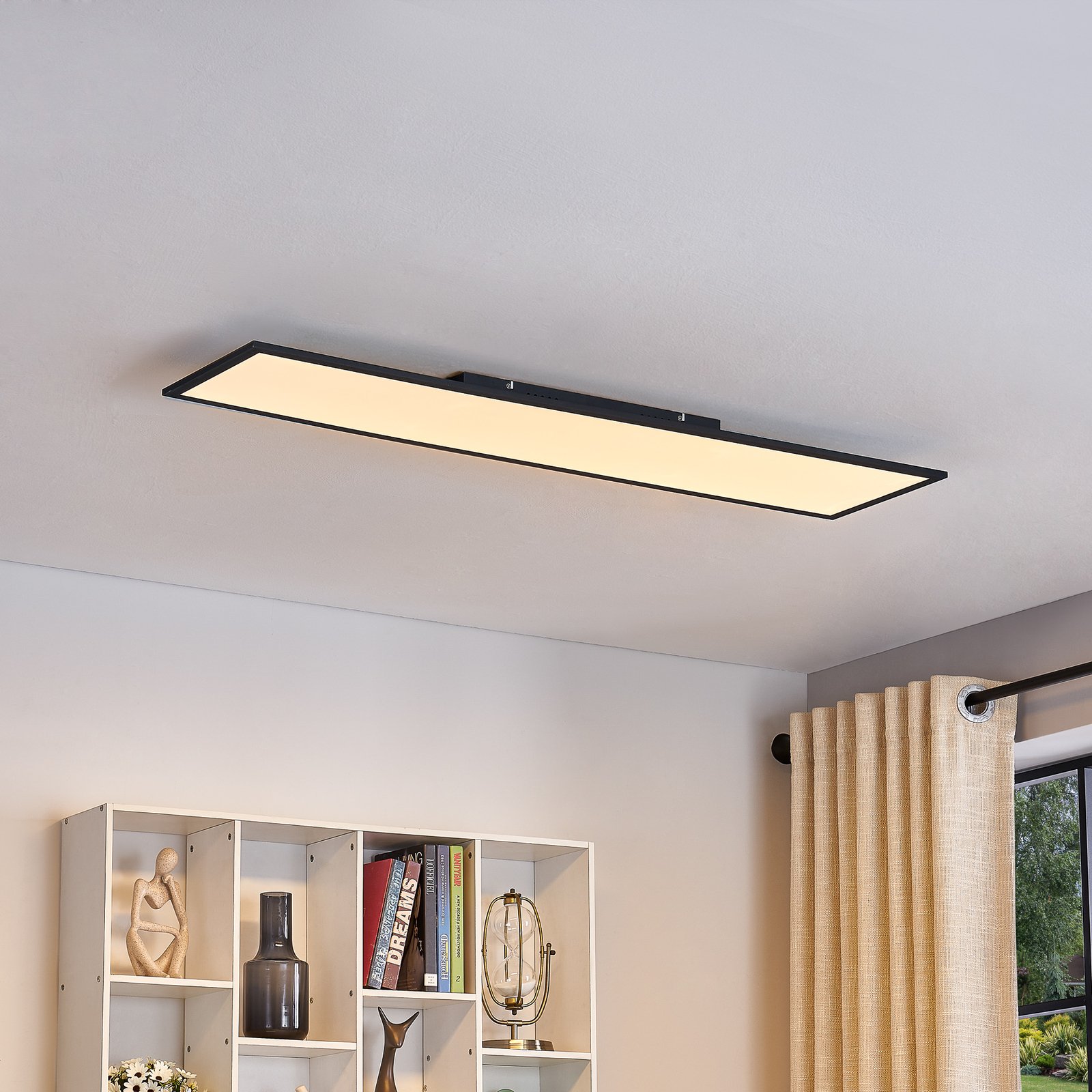 Lindby LED-Panel Lamin, schwarz, 120cm, CCT, dimmbar, Remote