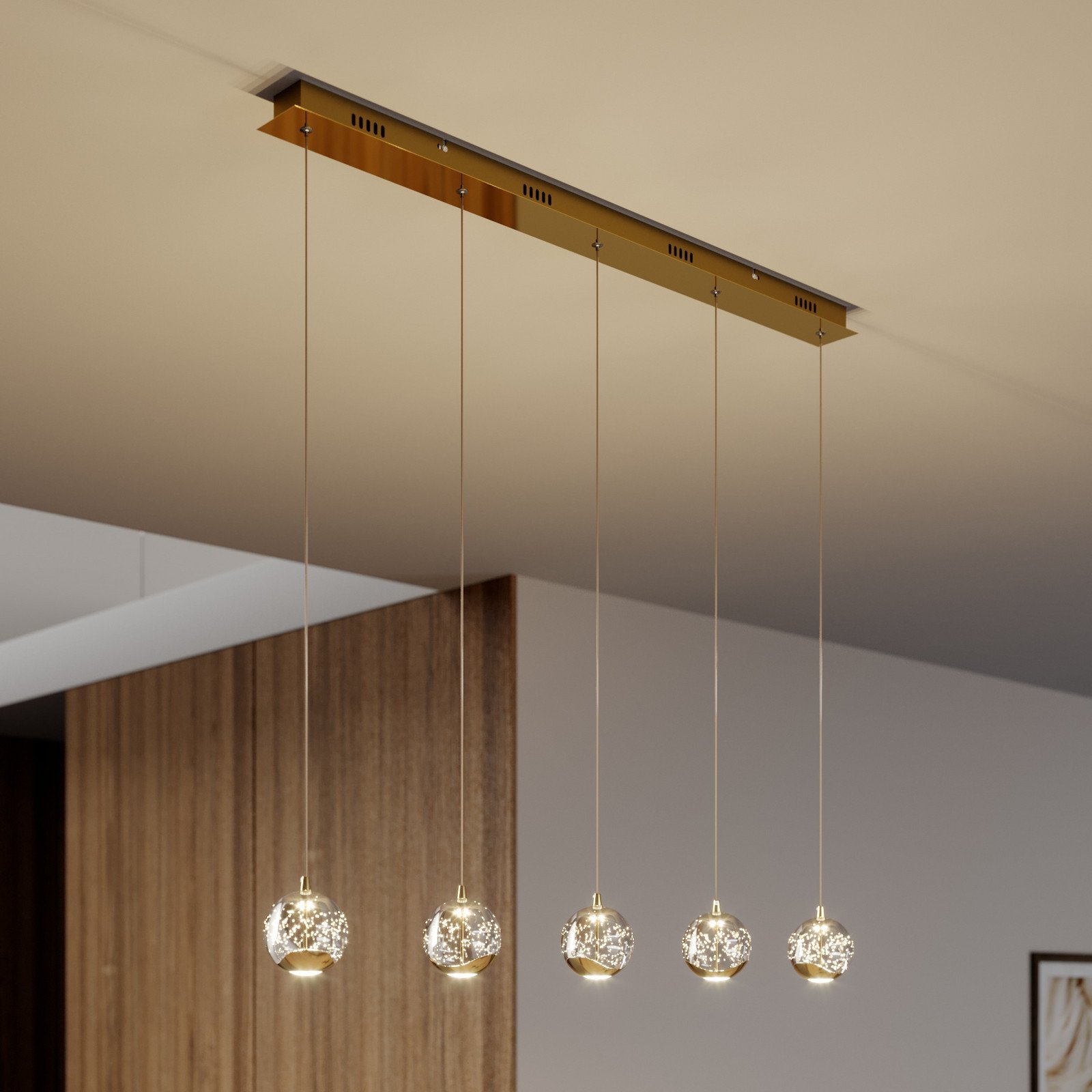Lucande Lampă suspendată LED Hayley 96 cm 5 becuri aur sticlă - Camera de zi / sufragerie - modern - clar auriu