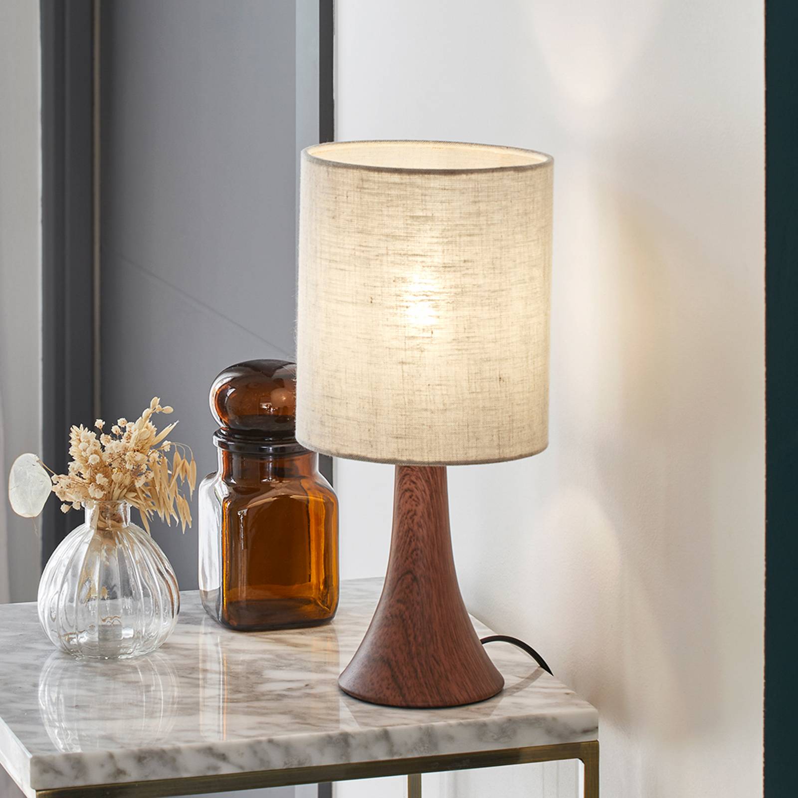 COREP Lampe de table Arto, marron foncé/blanc, hauteur 32 cm, métal/lin