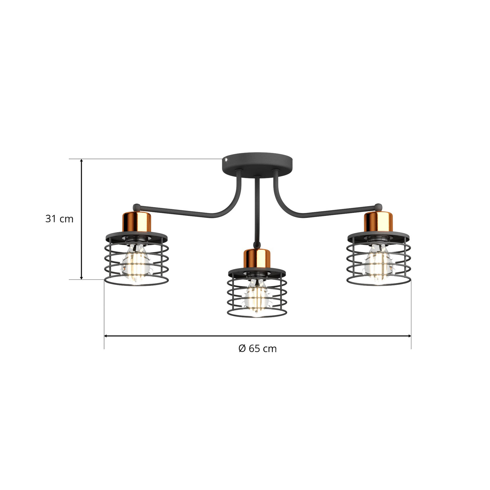 Edison ceiling light, 3-bulb