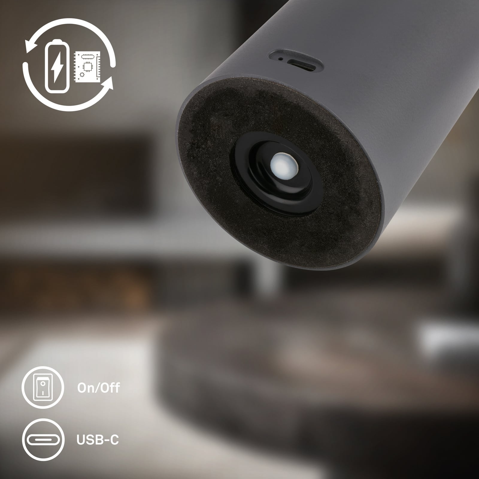 LED-bordlampe med batteri Juna, antrasitt, IP44, dimbar, 20 cm