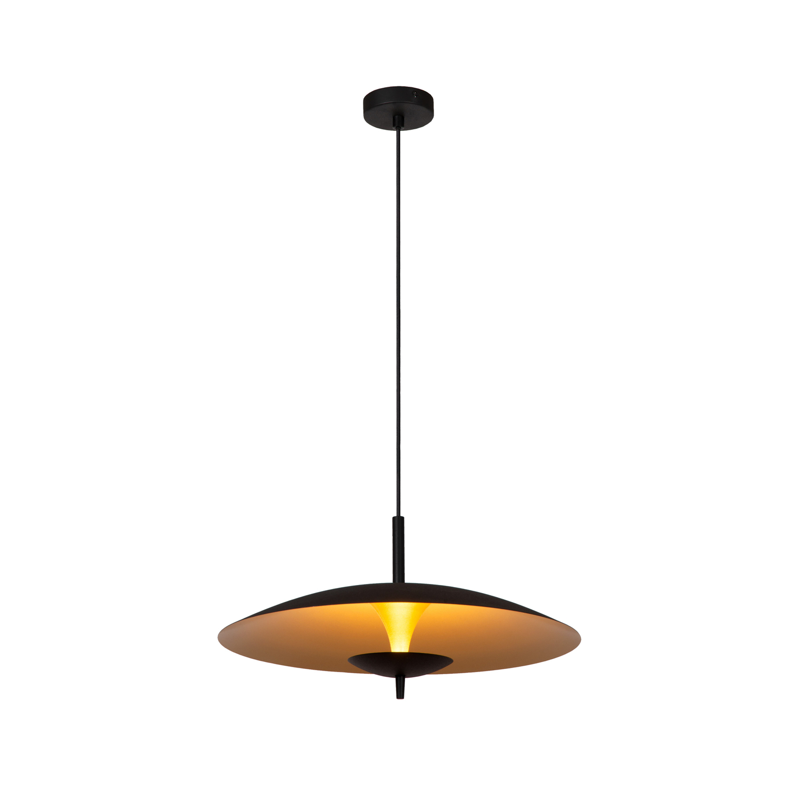 Suspension LED Vulcan, noir/or, Ø 47 cm, intensité variable