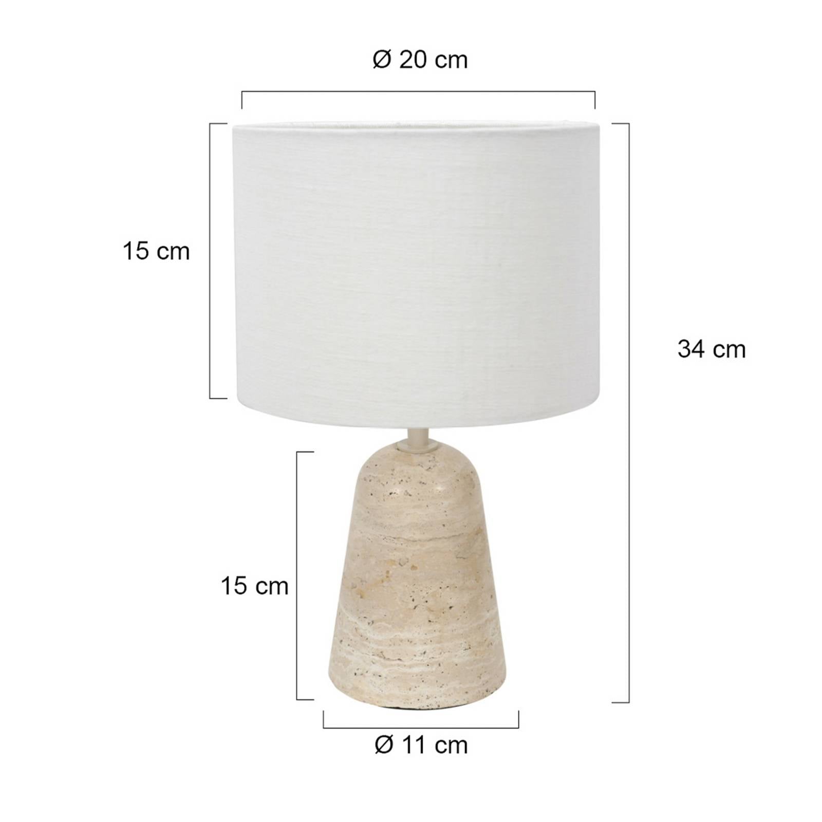 Anne Light Lampe à poser Travino, hauteur 34 cm, travertin, lin, E27