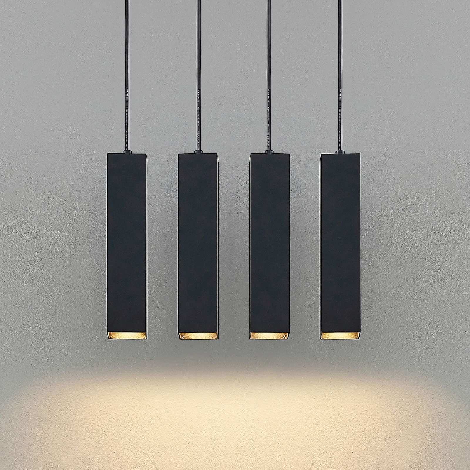 Prios Neliyah hanglamp, hoekig, zwart, 4-lamps