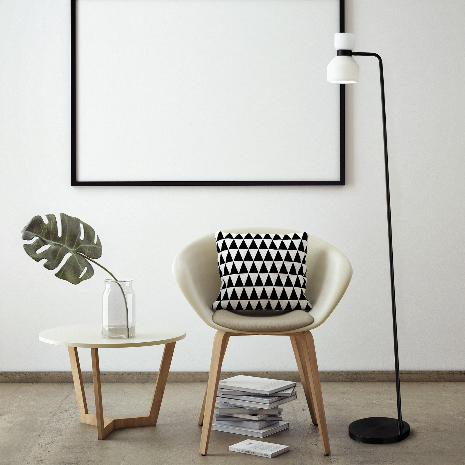 Vloerlamp Fifty, zwart, opaal wit glas, verstelbaar