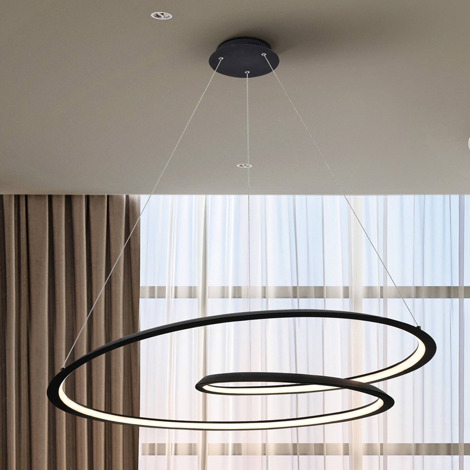 Lampa wisząca LED w kształcie pętli, czarna. Metal, aluminium. Ø 97 cm
