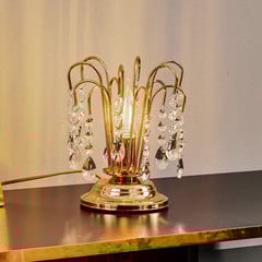 Bordlampe Pioggia med krystalregn, 26 cm, guld