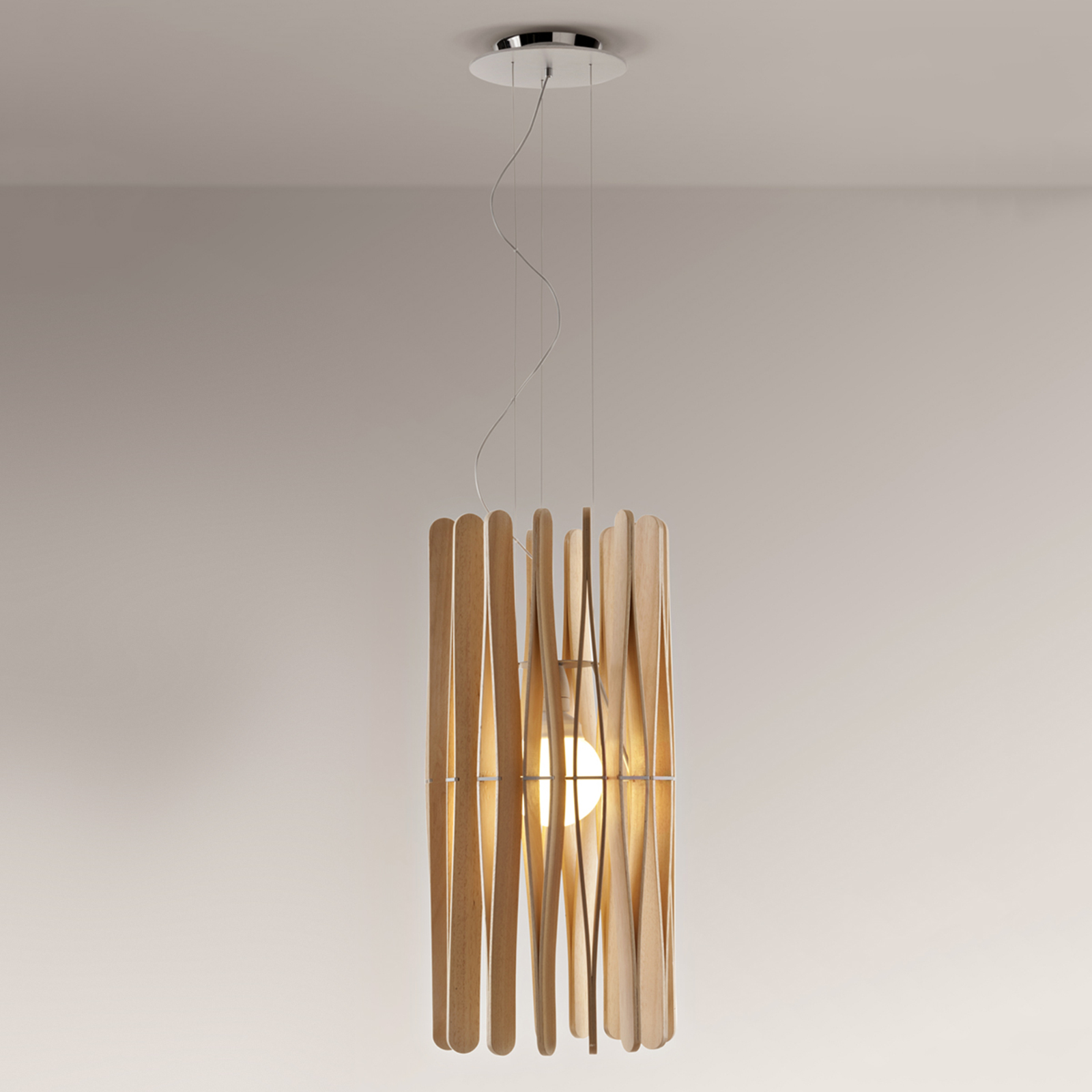 Fabbian Stick Holz-Hängeleuchte, zylindrisch