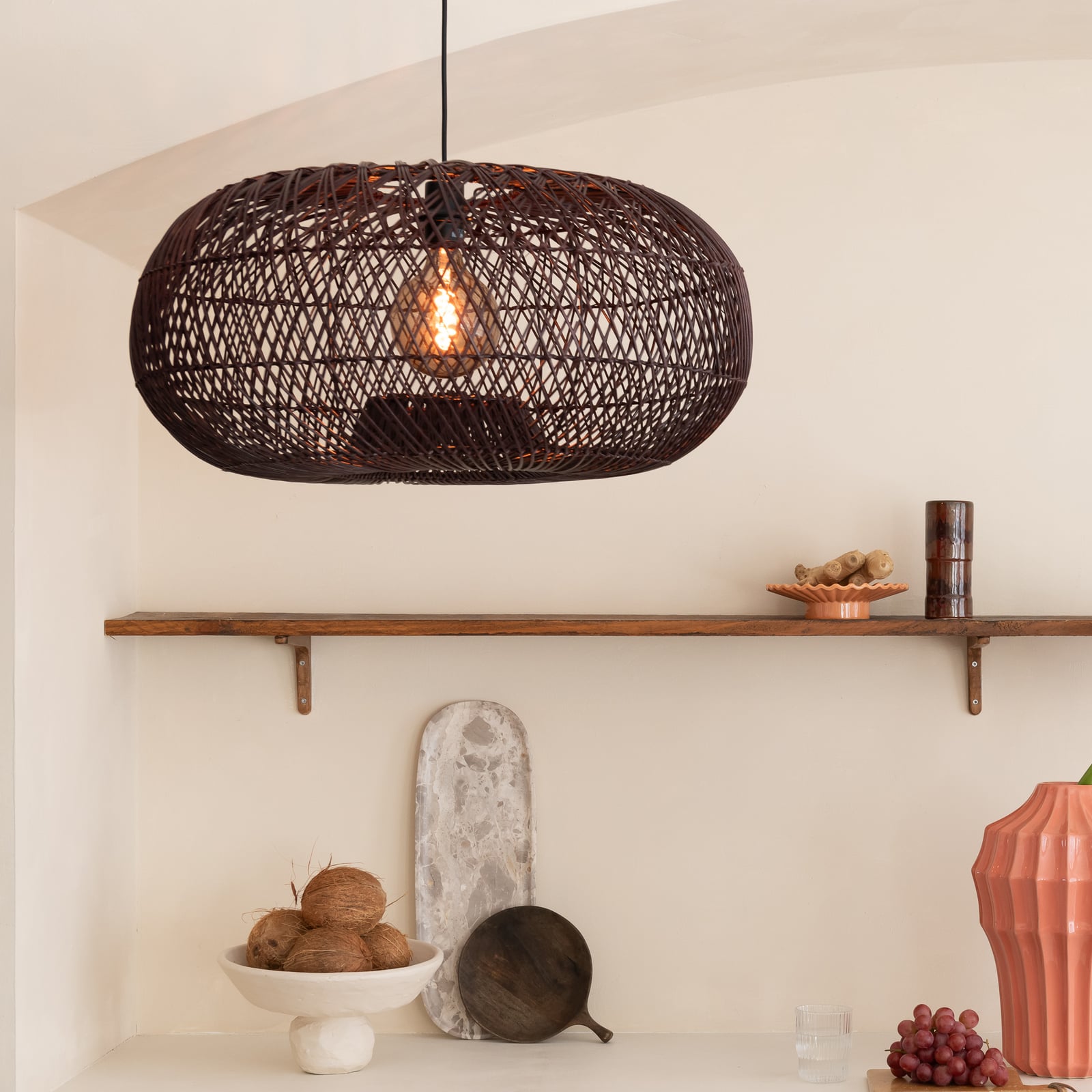 GOOD & MOJO Suspension Arizona, rouge, Ø 70 cm, rotin, E27 GOOD & MOJO Suspension Arizona, rouge, Ø 70 cm, rotin, E27