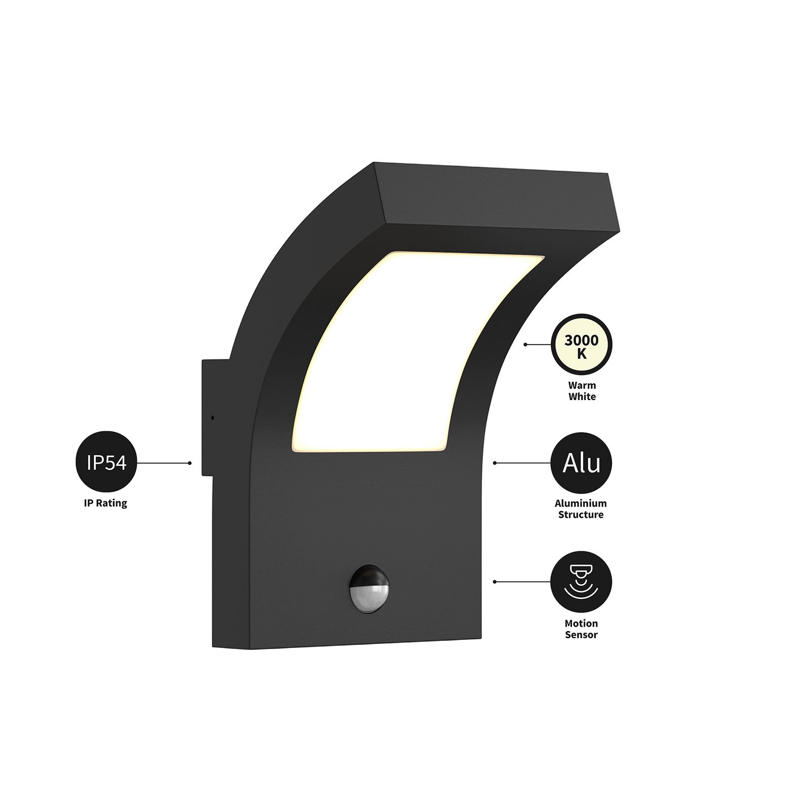 Advik Outdoor Wall Lamp w/Sensor Graphite - Arcchio