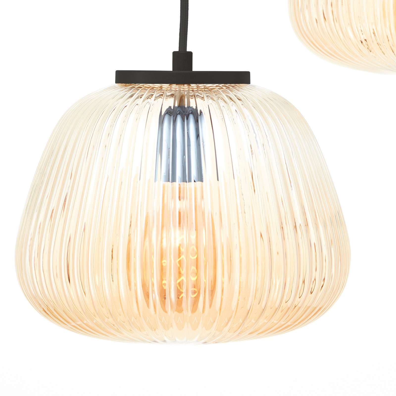 Kaizen hanging light, length 105 cm, amber, 3-bulb, glass