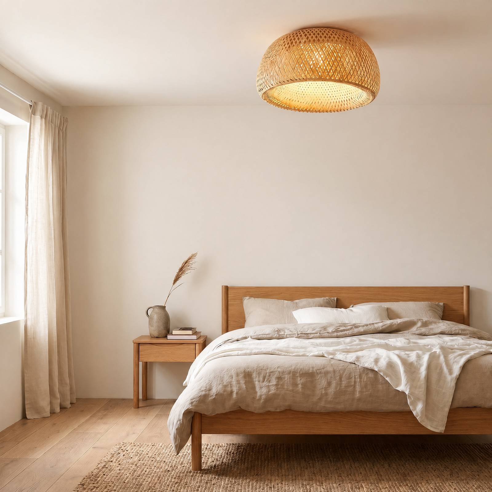Lampa sufitowa Lindby Jadwiga, średnica 45 cm, bambus, E27