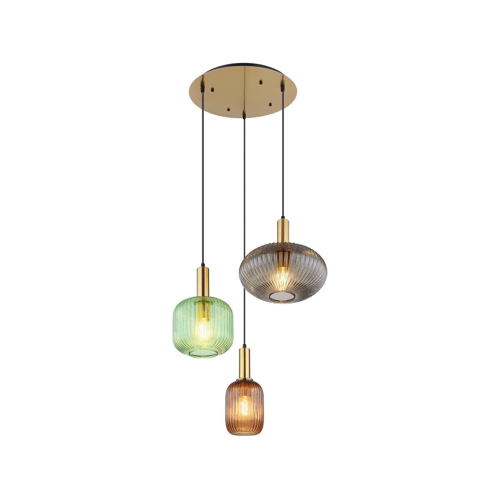 Normy pendant light, Ø 55 cm, coloured, glass, 3-bulb.