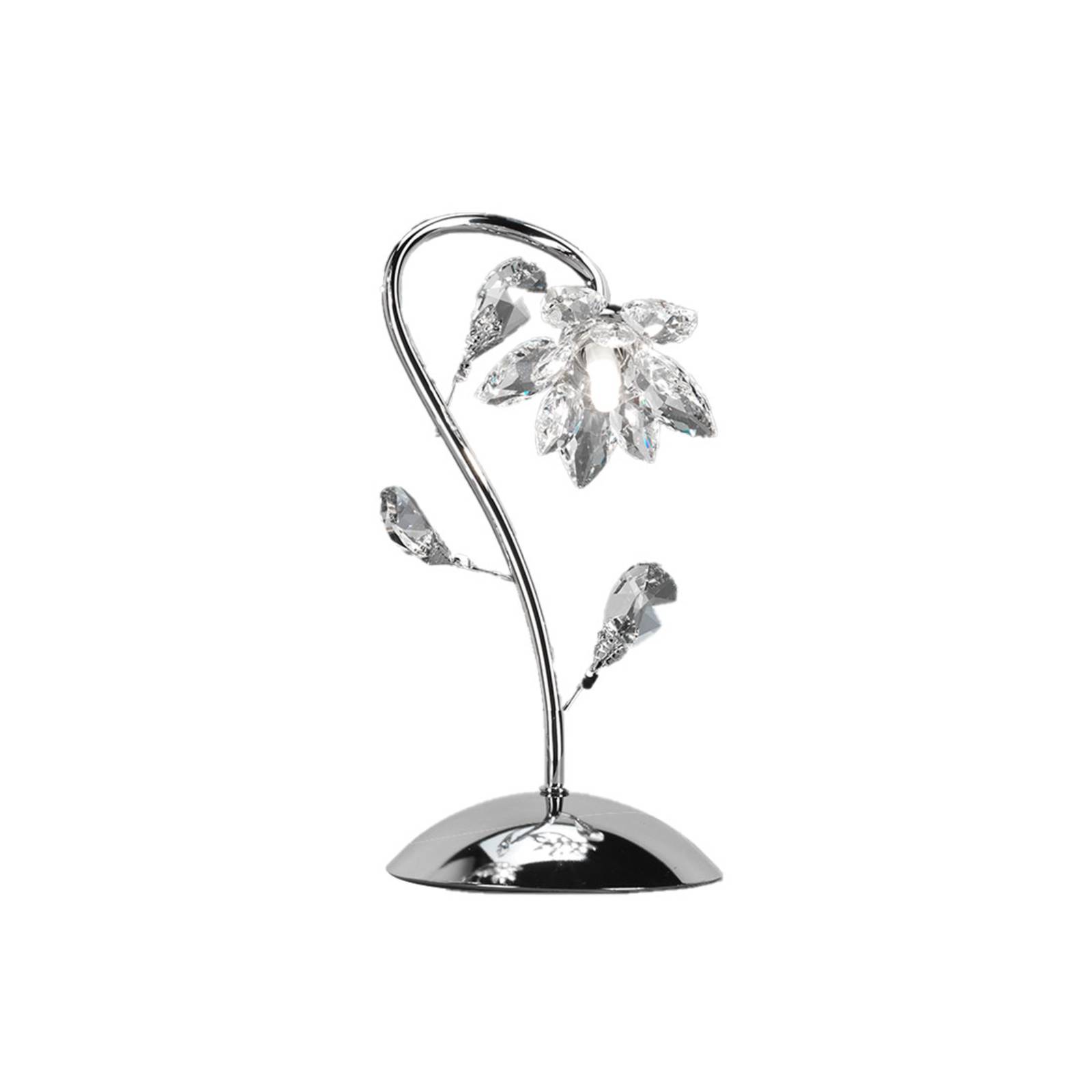 Tischleuchte Ninfea, Chrom, Kristallblüte, 35 cm