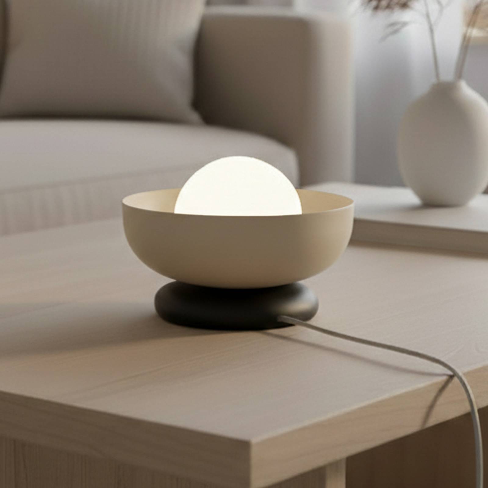 Tischleuchte Ozzy LN1, beige, Stahl/Glas, Höhe 13 cm, G9 günstig online kaufen