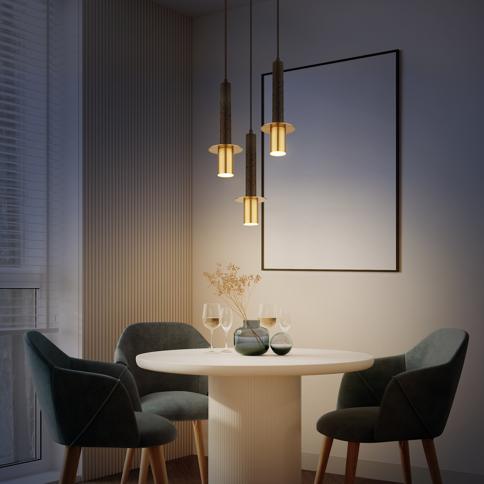Lampada a sospensione Shanna Ø 33 cm, nero/ottone, pietra, a 3 luci Lampada a sospensione Shanna Ø 33 cm, nero/ottone, pietra, a 3 luci