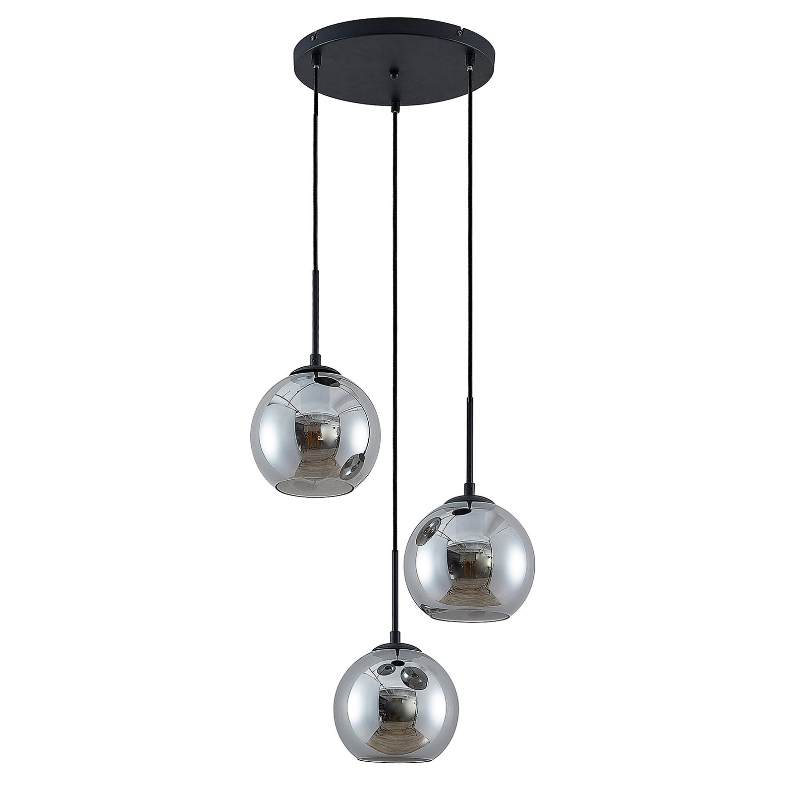 Jurian 3 Round Lampada a Sospensione Black/Smoke - Lindby