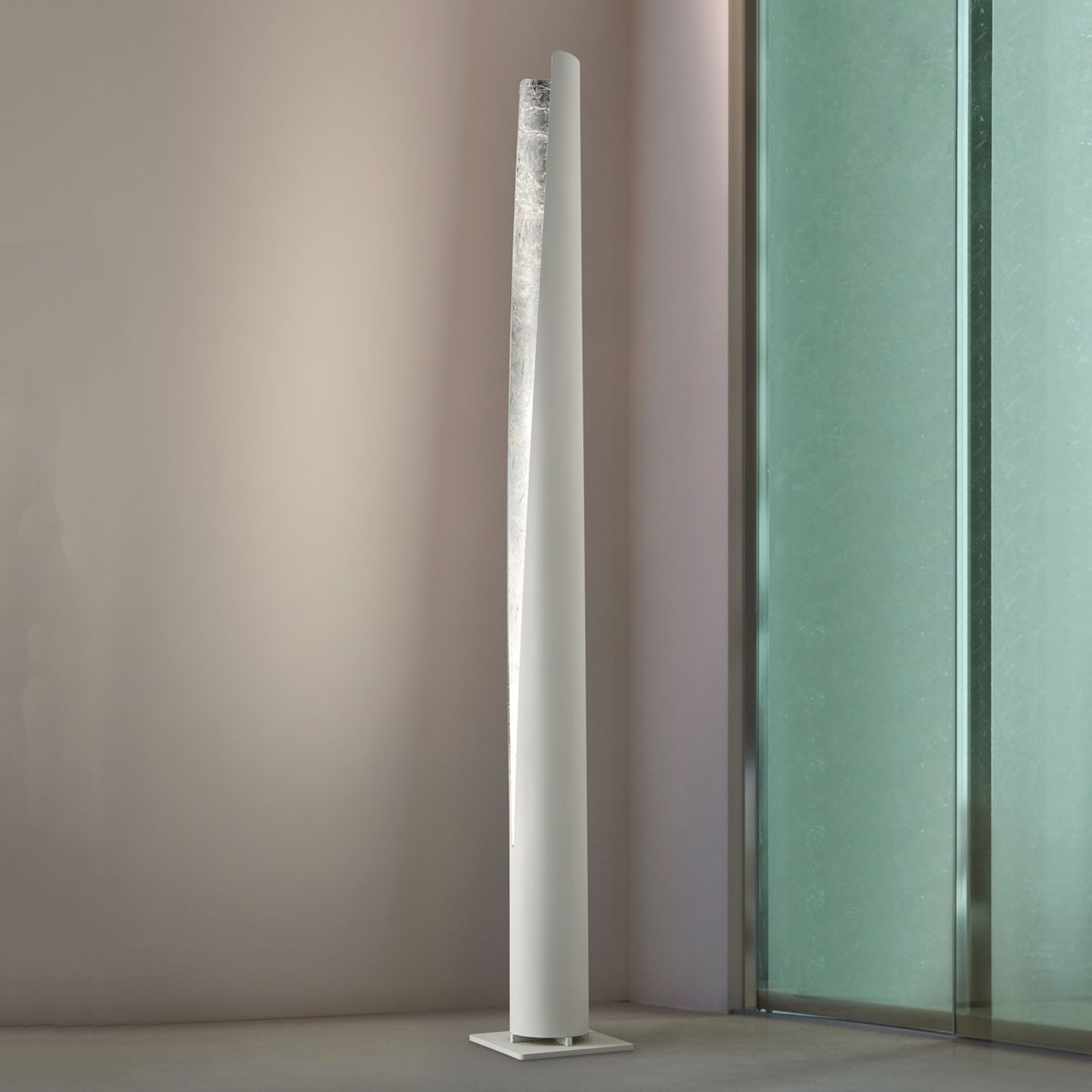 BRAGA Exclusive floor lamp Cannula in white/silver, for Living / Dining Room, metal, E27, 150 W, energy efficiency: A++, L: 24 cm, W: 24 cm, H: 198 cm