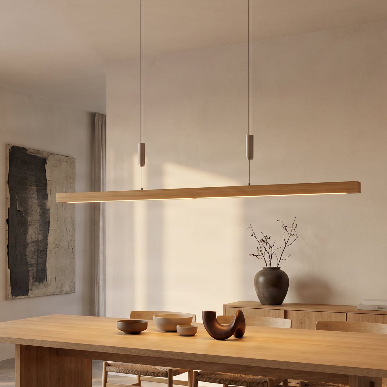 LED-Pendellampe Nora, Eiche natur, Länge 118 cm - Quitani LED-Pendellampe Nora, Eiche natur, Länge 118 cm - Quitani