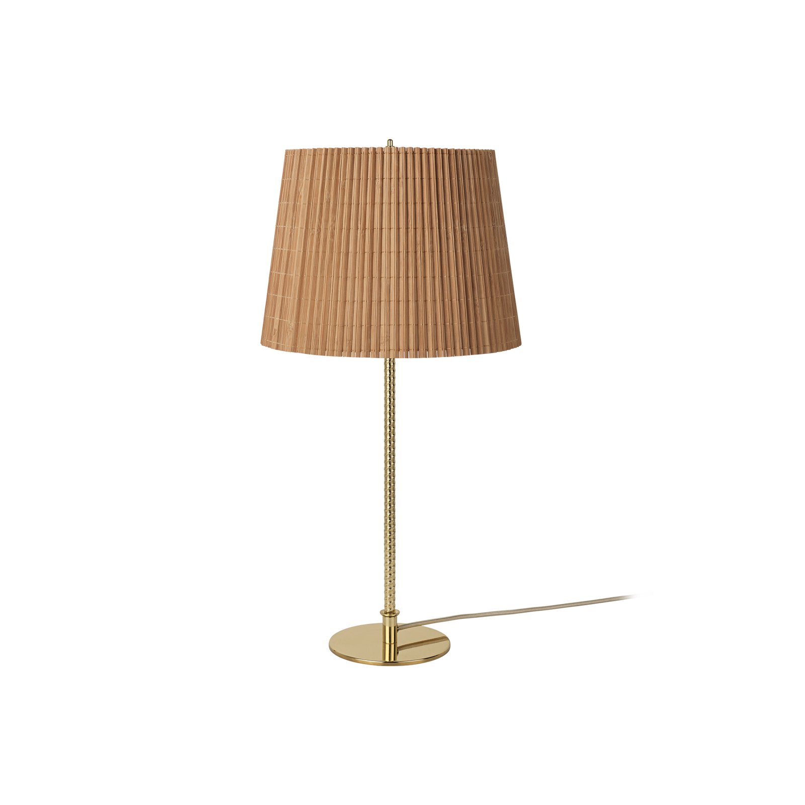Lámpara de mesa Gubi 9205, latón, pantalla de bambú, altura 58 cm