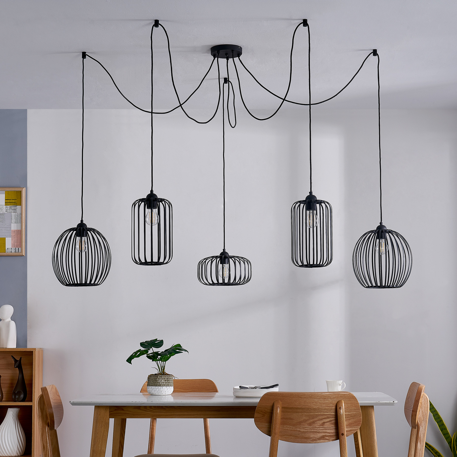 Lindby Krish hanglamp, kooi-look, 5-lamps