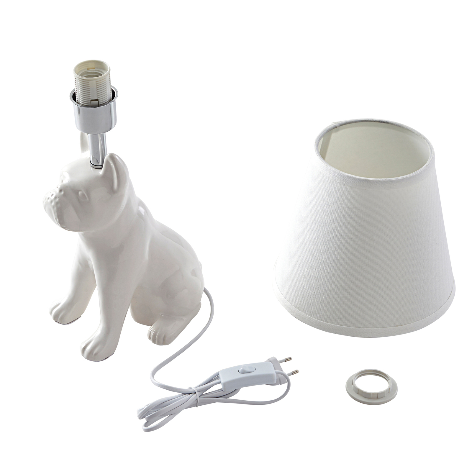 Lindby table lamp Herry, white, ceramic, dog, 46.5 cm high