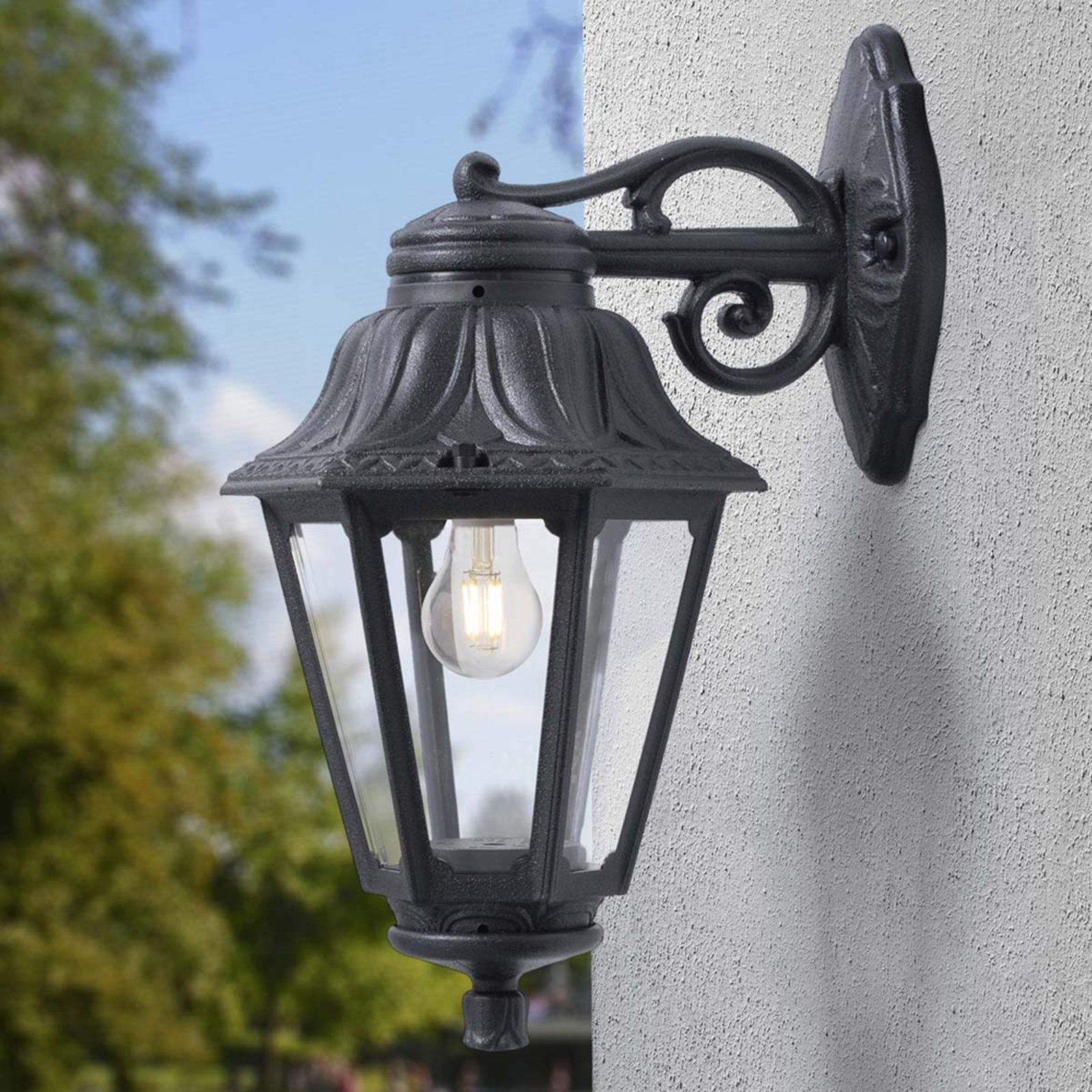 Bisso LED outdoor wall light black lantern down