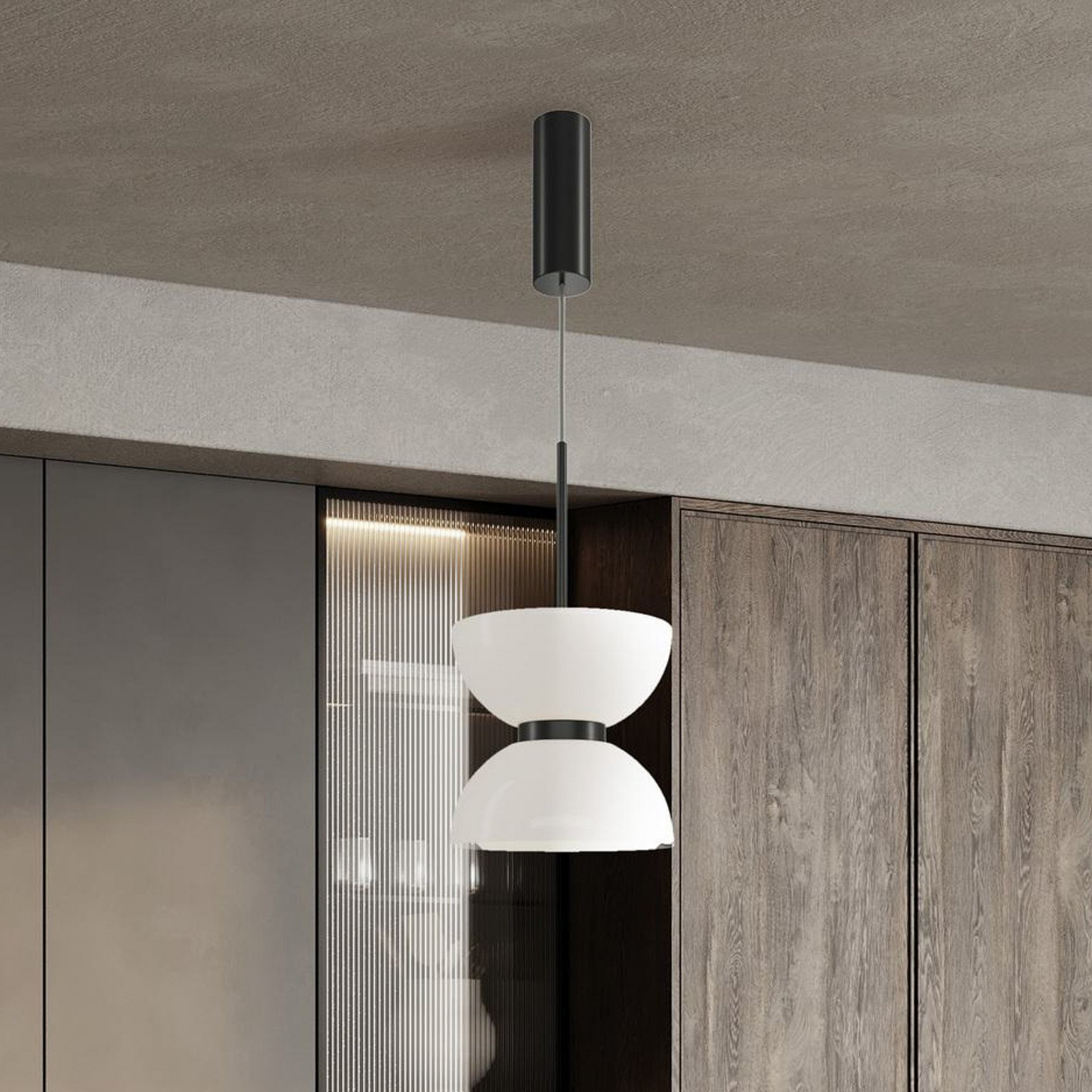 Maytoni Lampă suspendată LED Kyoto alb/negru Ø 22 cm sticlă - Camera de zi / sufragerie - modern - alb negru