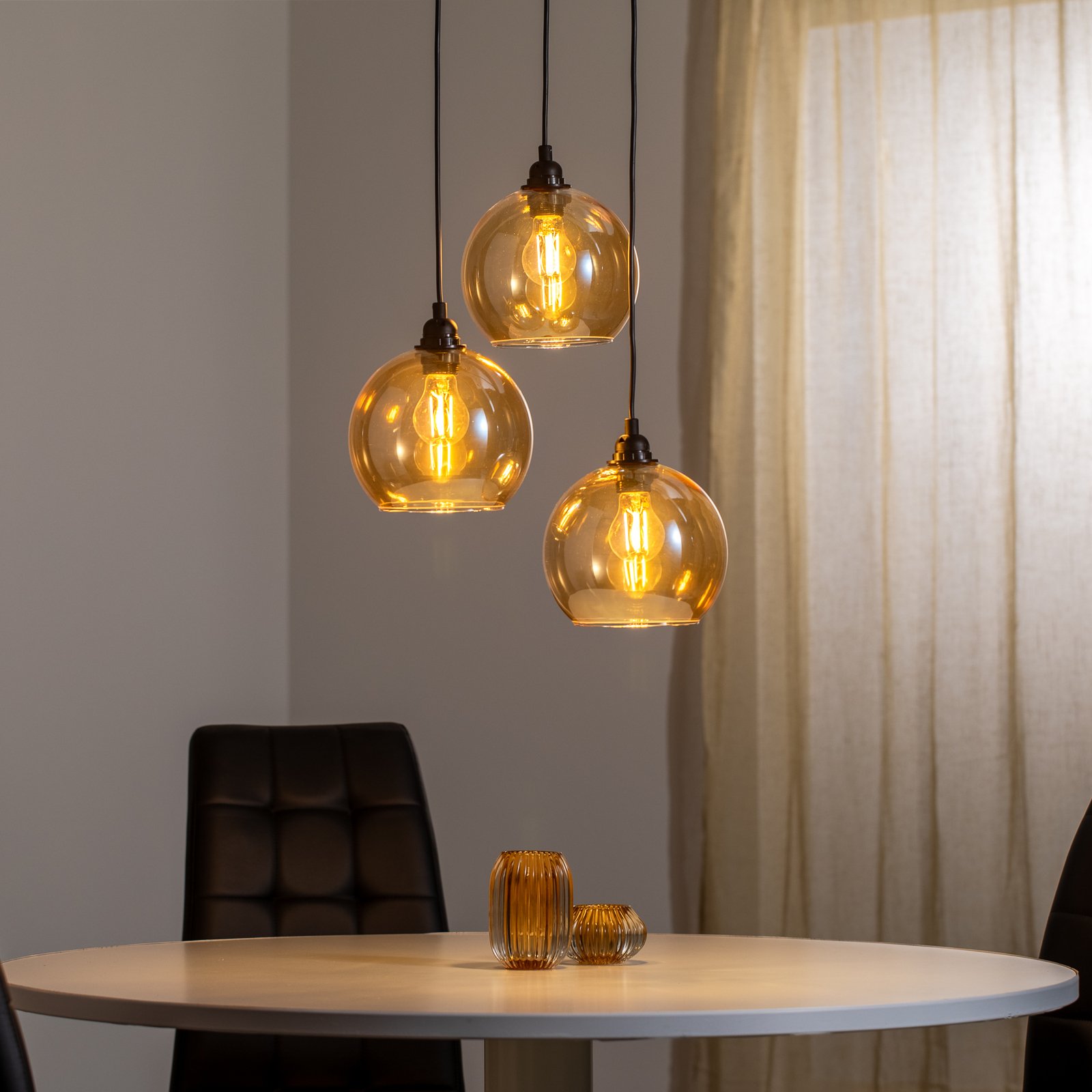 Hanging light Gold 021 3-bulb rondel glass Ø20cm