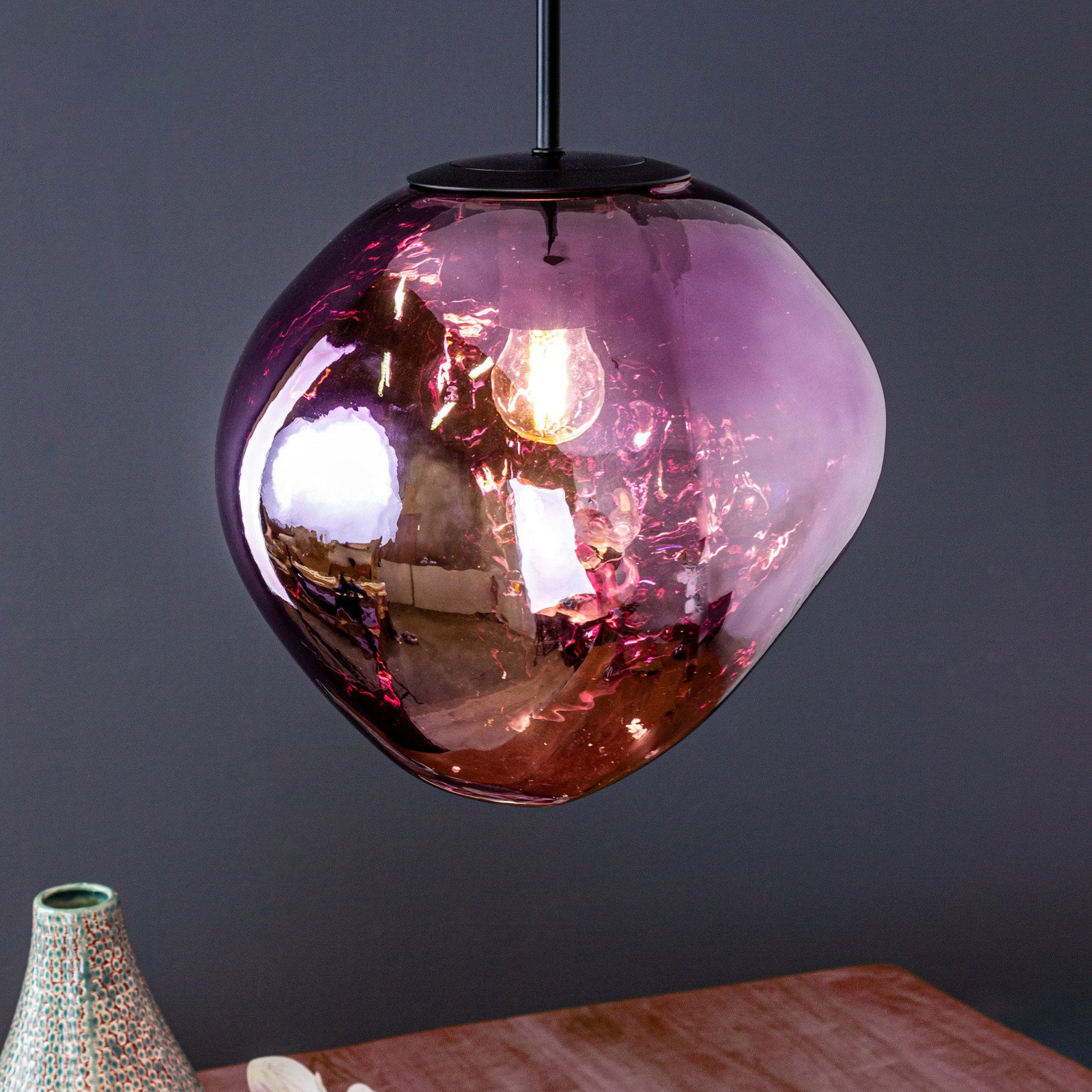 Eco-Light Lampă suspendată Canopus violet Ø 28 cm sticlă E27 - Camera de zi / sufragerie - modern - violet-transparent negru