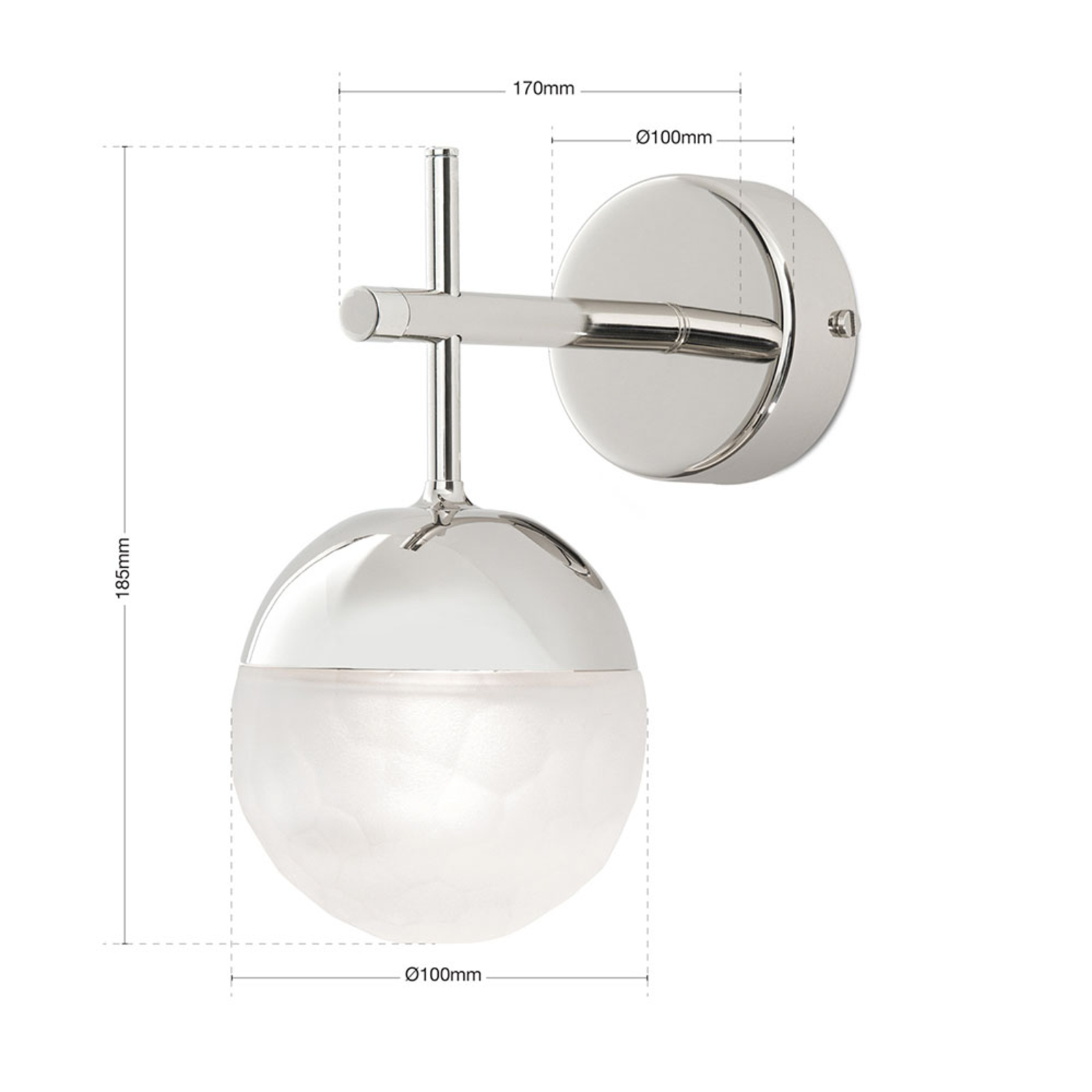 LED wandlamp Ball, 1-lamp, nikkel, neerwaarts