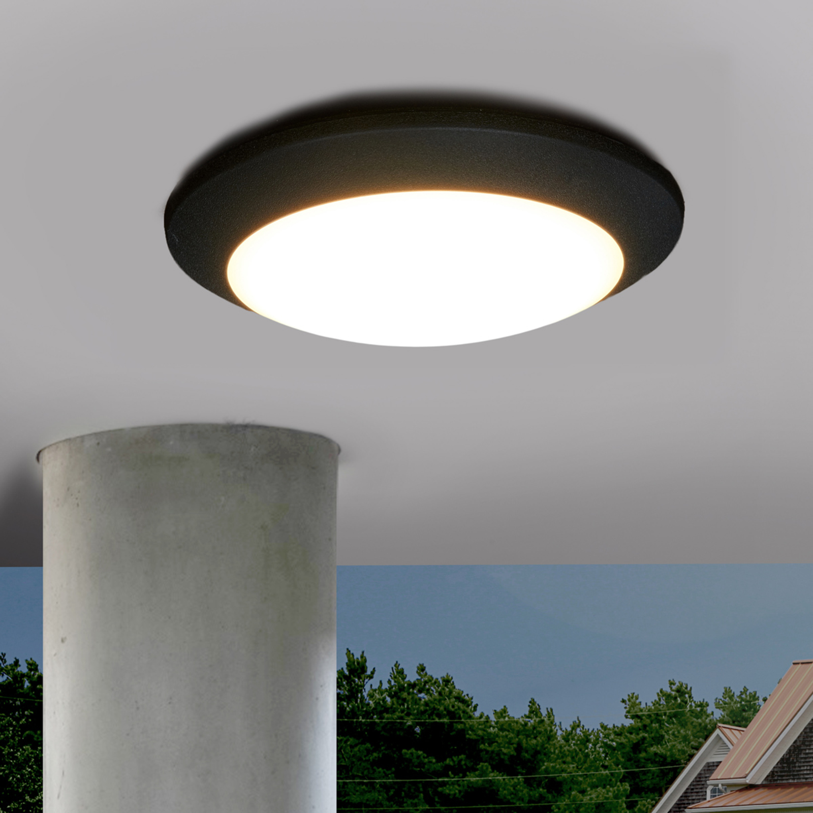 Fumagalli LED outdoor ceiling light Berta, black, 11W 3,000K, cast resin, polycarbonate, GX53, 11 W, energy efficiency: A+, H: 8 cm