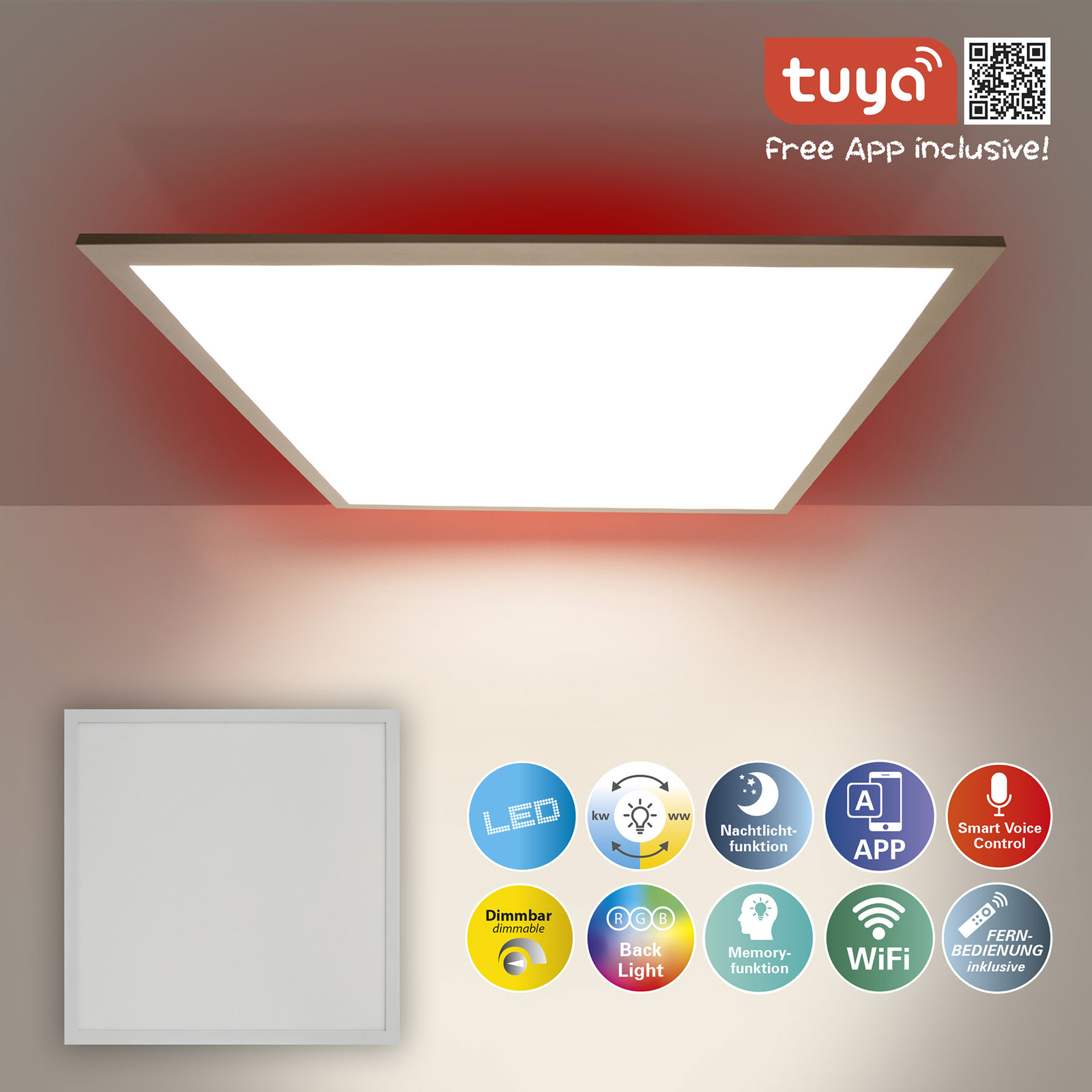 LED-Panel Backlight Smart Home Tuya WiFi 60x60cm