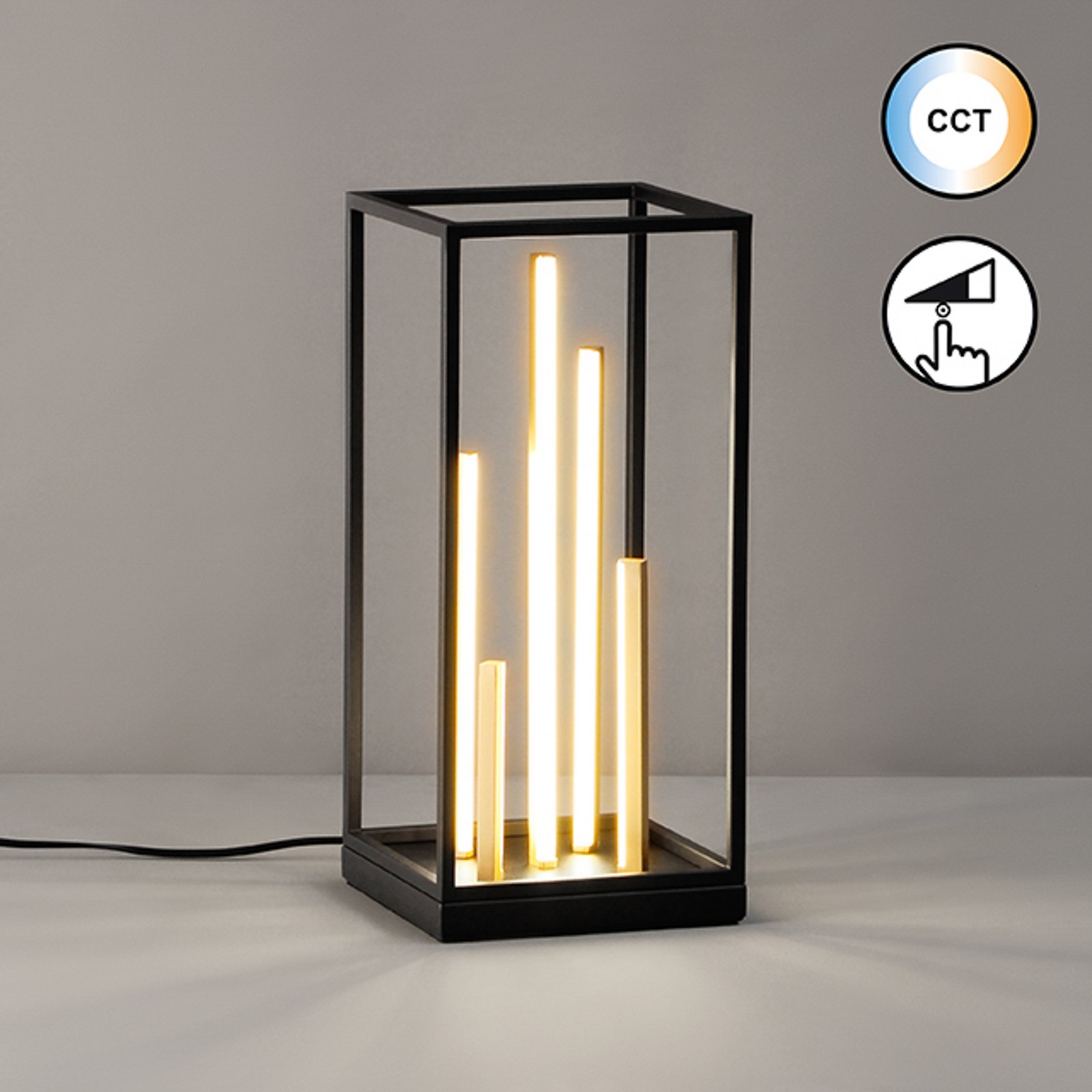 LED stolna lampa Grid, crna/zlatna, metal, CCT, prigušiva LED stolna lampa Grid, crna/zlatna, metal, CCT, prigušiva