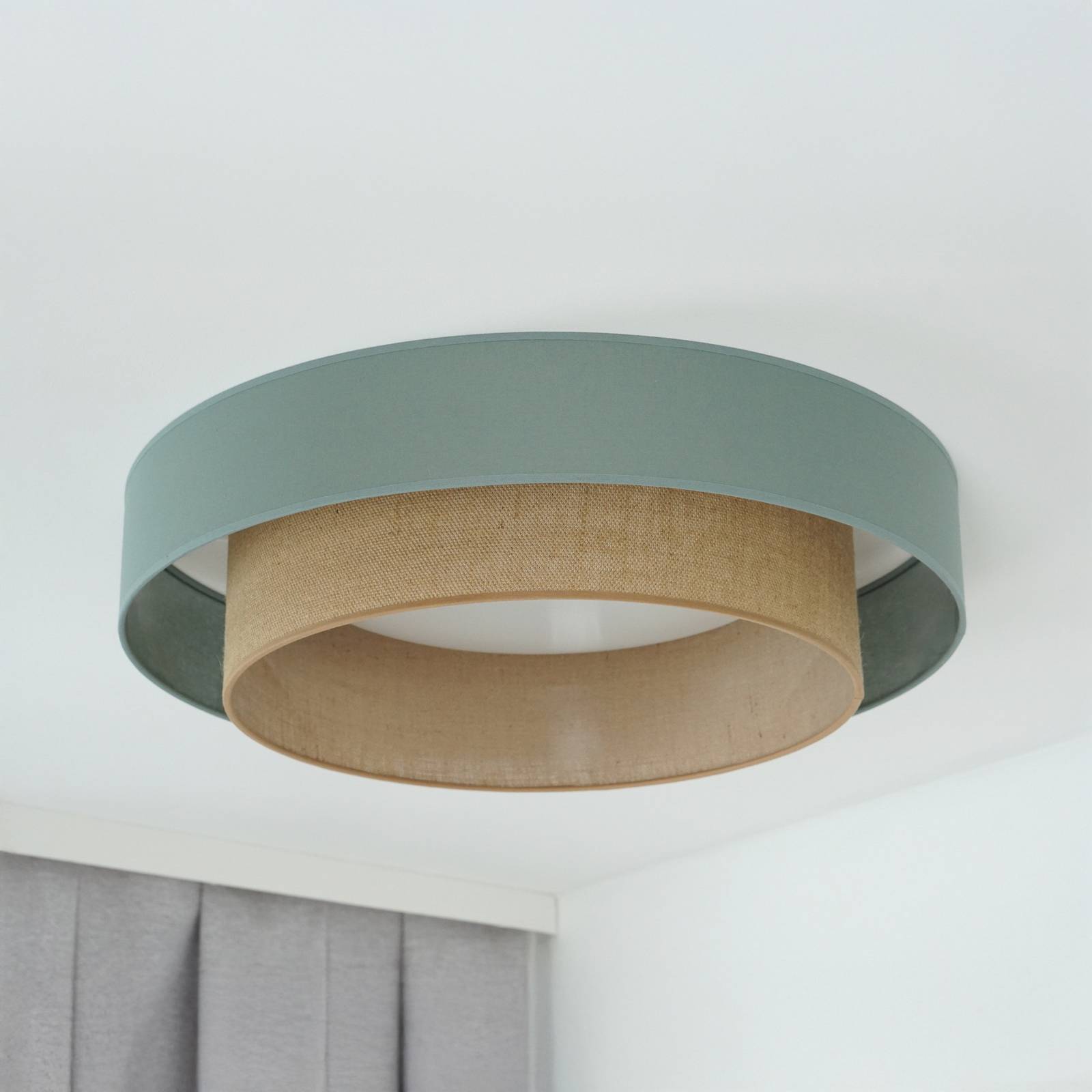 LED-Deckenleuchte Luneta, salbei/jute, Ø 60 cm, 3-step-dim günstig online kaufen