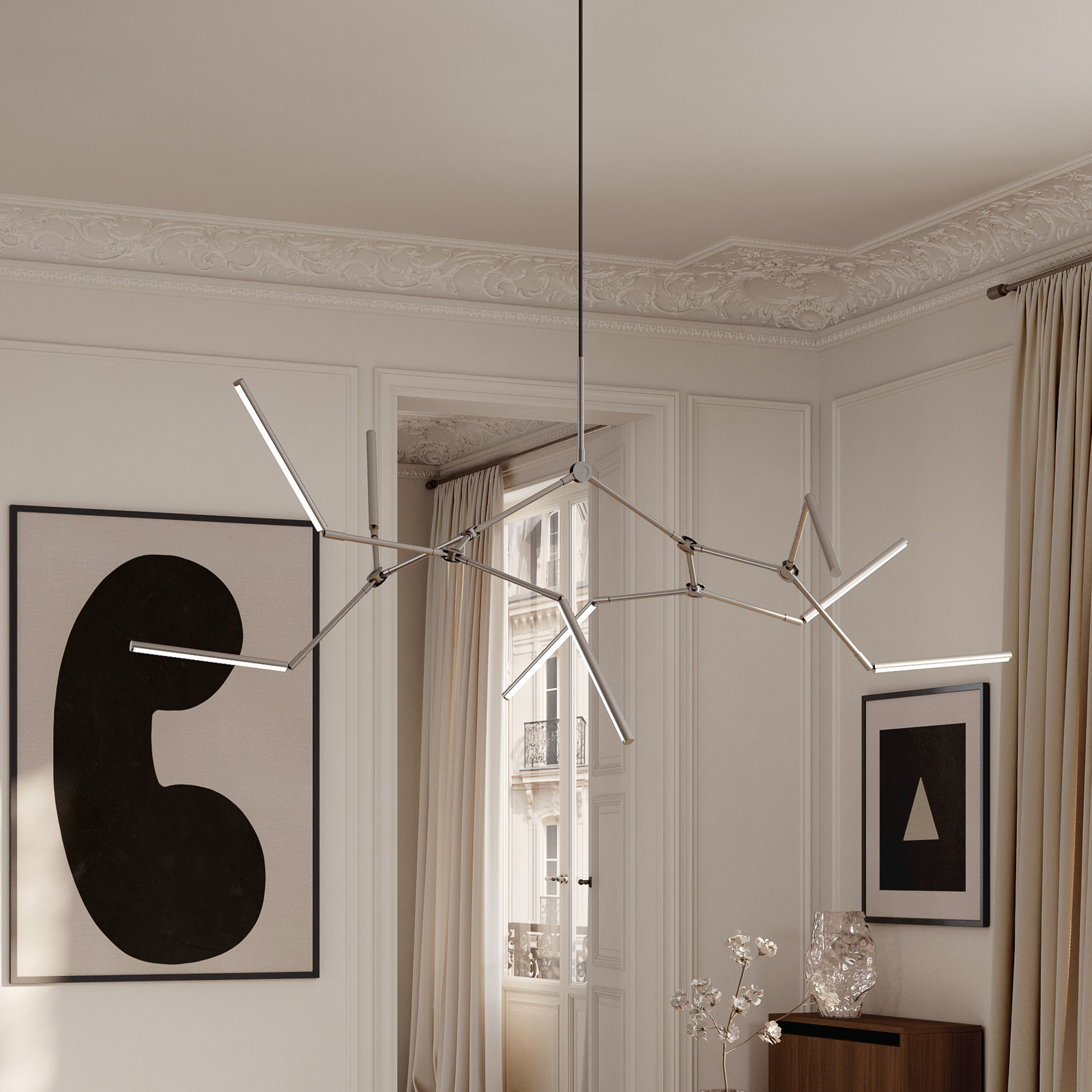 Stick LED kroonluchter chroom, 196 cm, 8-lamps - 101 Copenhagen