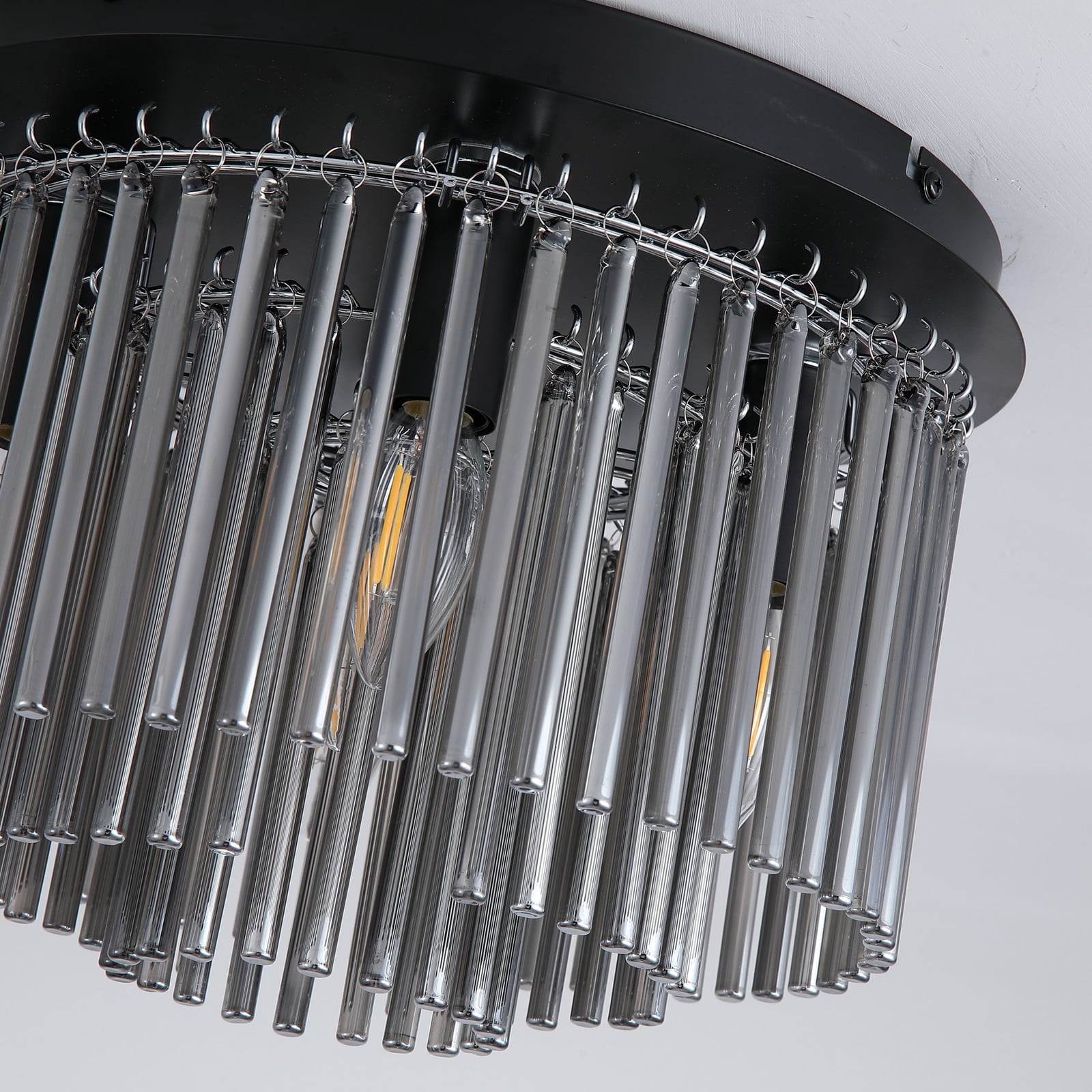 Stropna svjetiljka Swizzle, crna/dimno siva, Ø 32 cm, staklo/metal