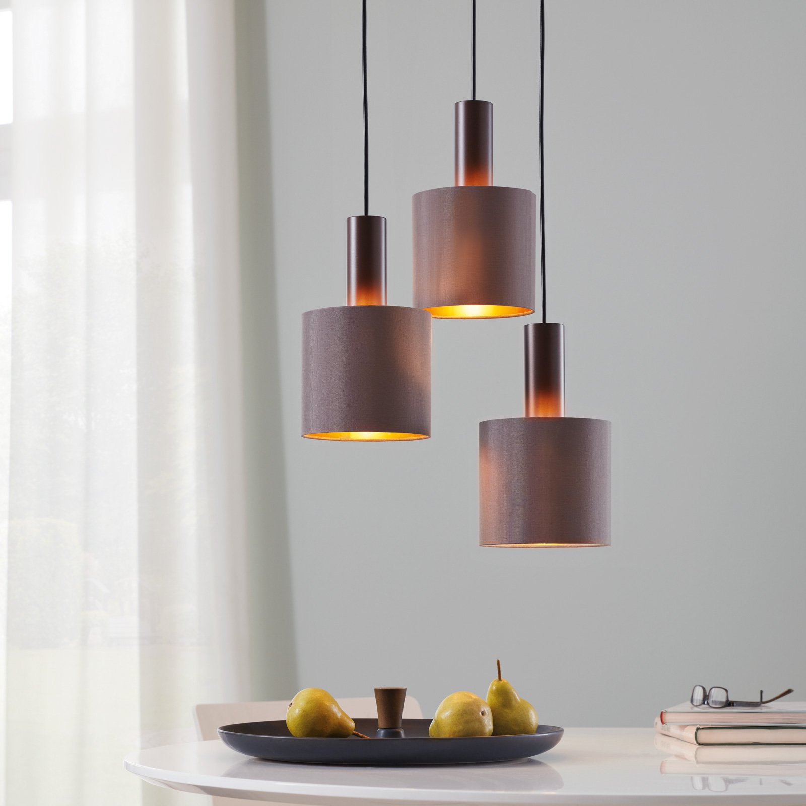 Concessa pendant lamp, 3-bulb, cappuccino/gold