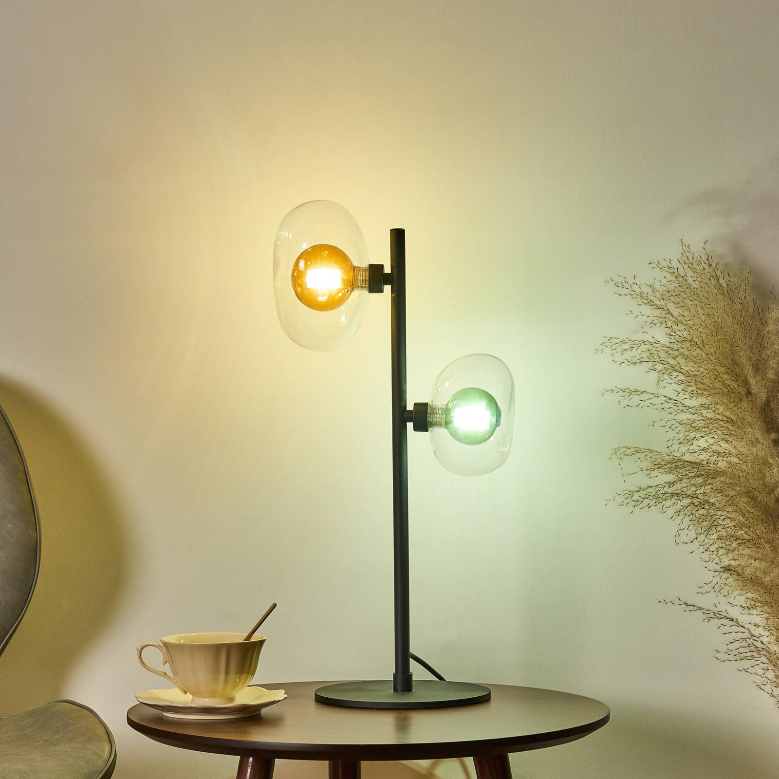 Eco-light asztali lámpa uranus borostyán/zöld, magasság 45 cm, 2-lámpás, üveg
