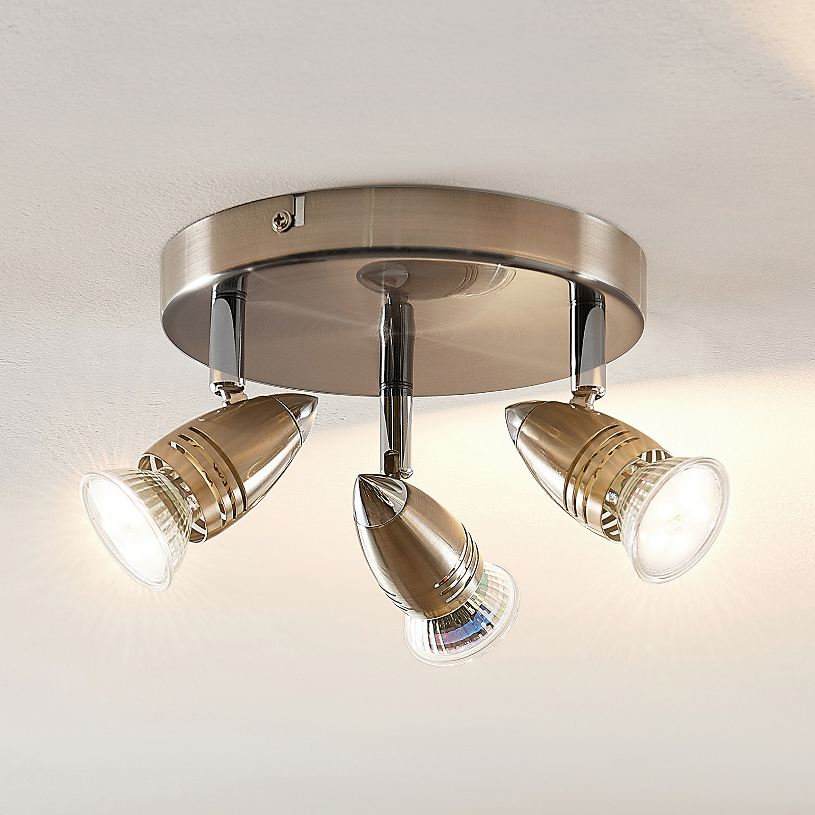 ELC Kalean LED plafondspot, nikkel, 3-lamps