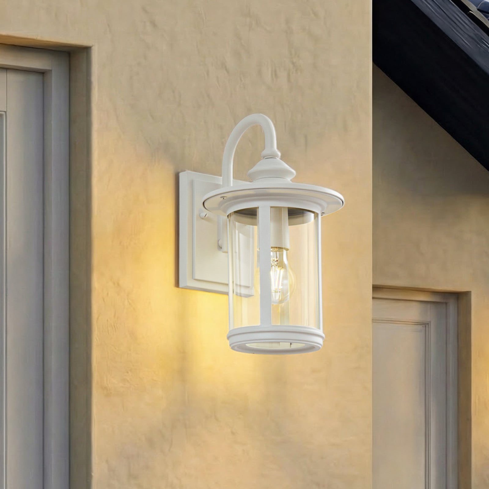 Zayn utomhusv&auml;gglampa, h&ouml;jd 33 cm, glas, vit, IP23 Lindby - Balkong - Antik - Aluminium - Med en ljusk&auml;lla