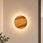 Havana M LED wall light, knotty oak/metal, Ø 34 cm, IP44