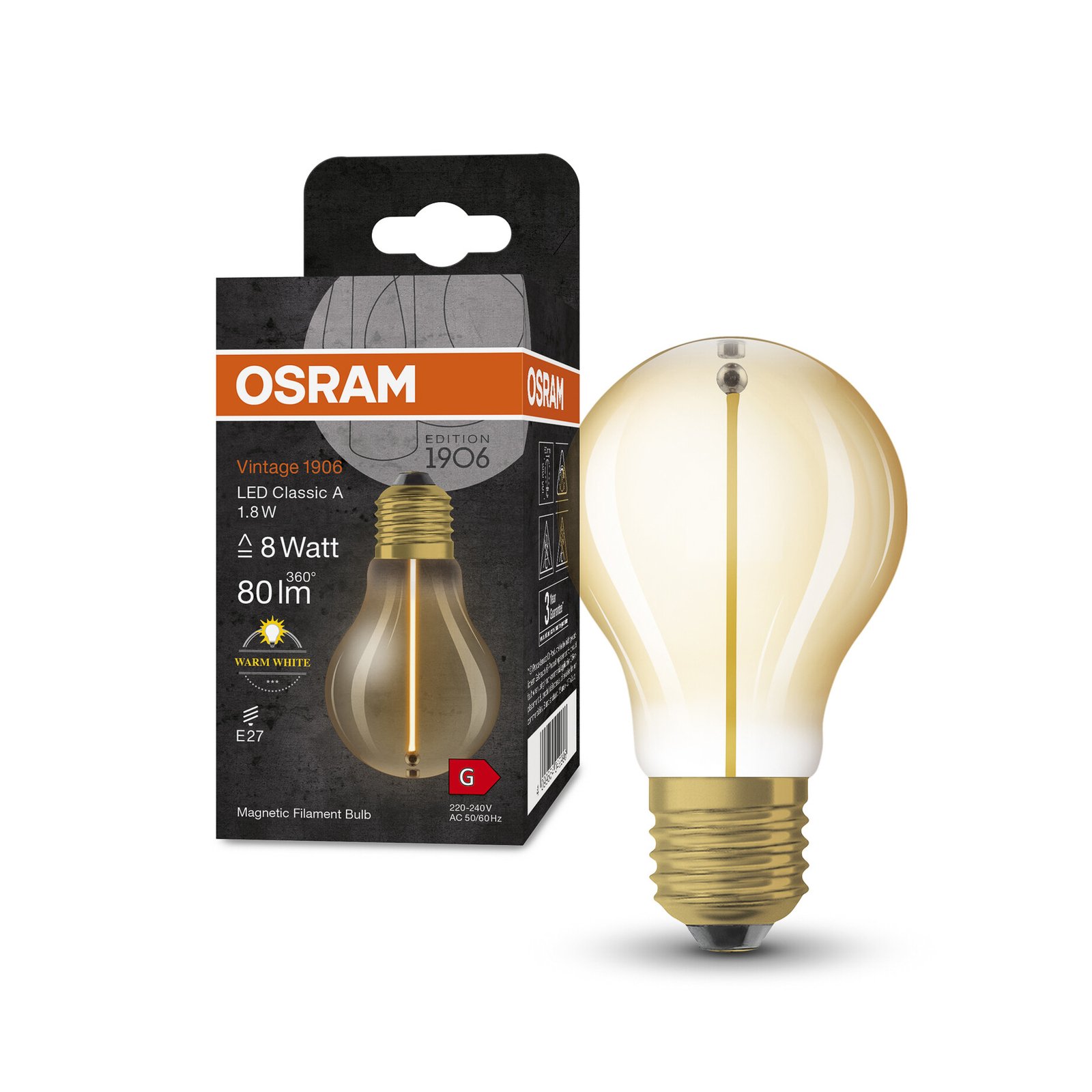Lampada OSRAM Vintage 1906 LED E27 1.8W 2,700K dourada