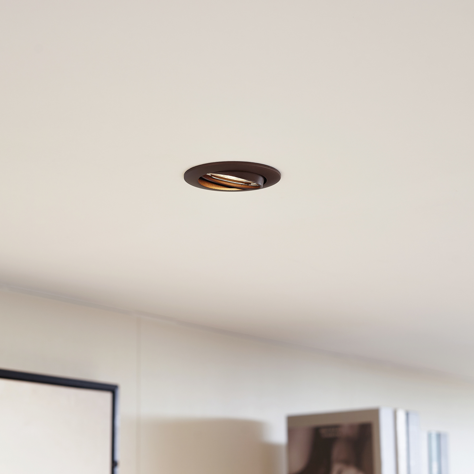 PRIOS Plafoniera a incasso Fibur, bronzo, zinco, Ø 8,2 cm, set da 3