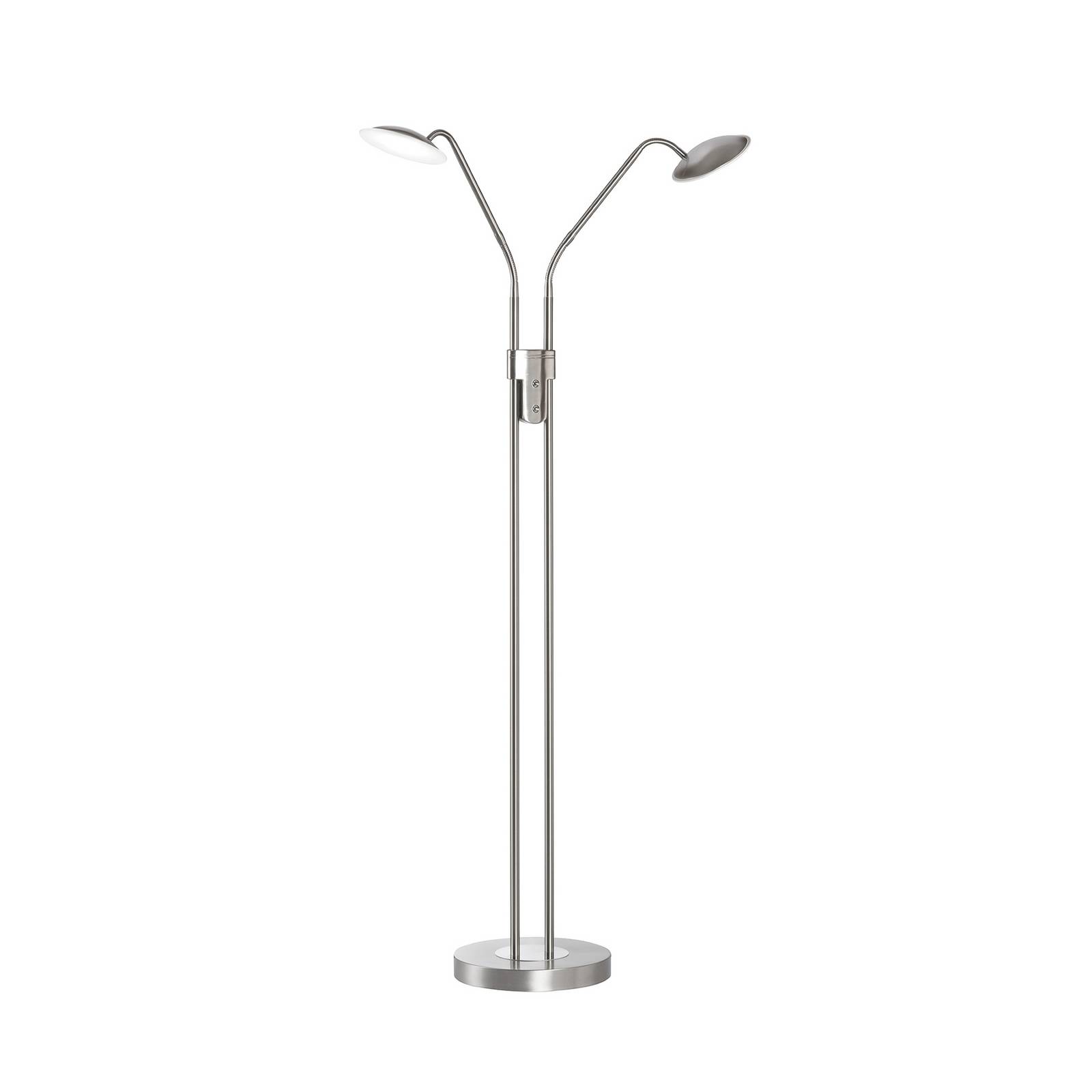 FISCHER & HONSEL Lampe sur pied LED Tallri, nickel Hauteur 135 cm à 2 lampes CCT Touchdim