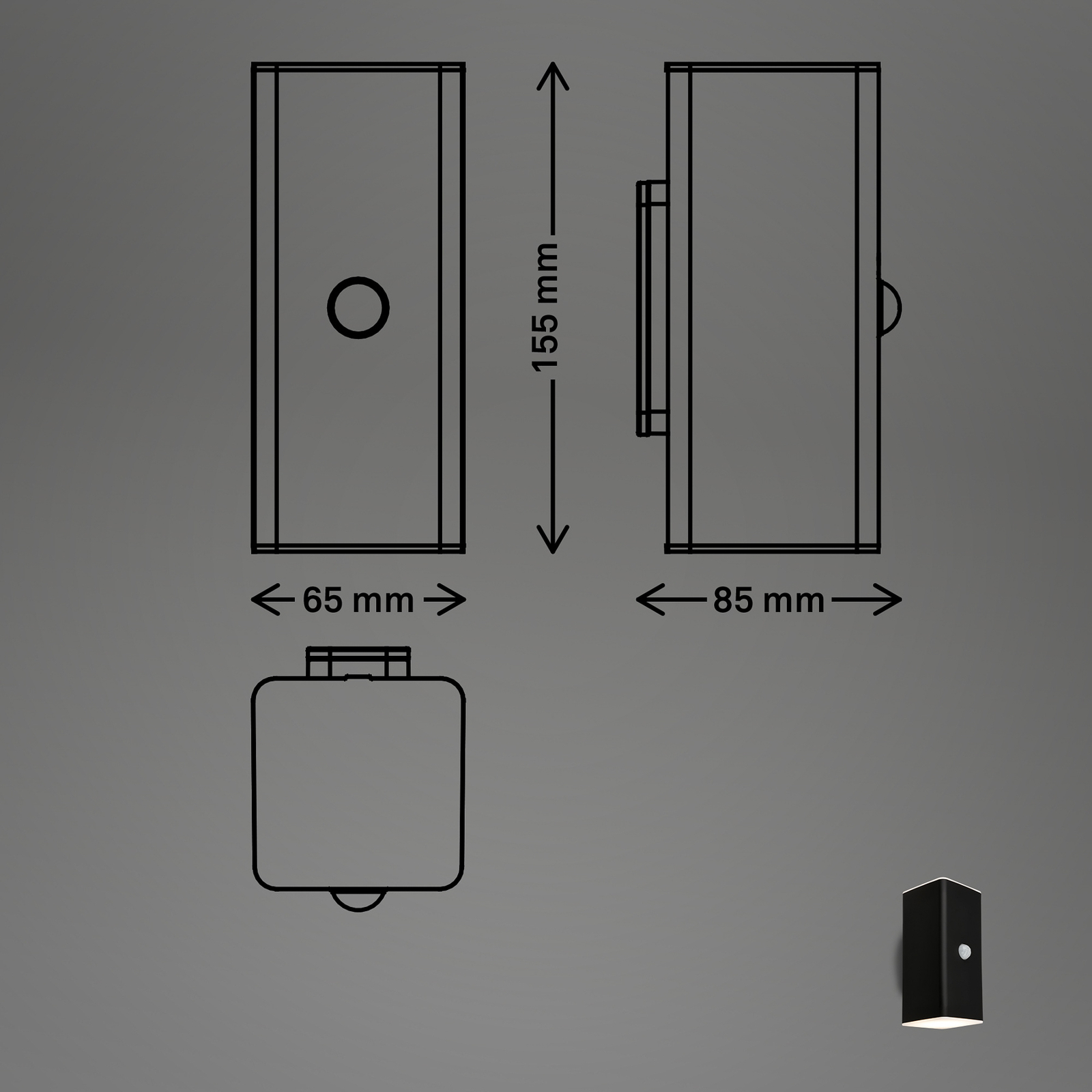 Utendørs vegglampe 3788015, svart, sensor, opp/ned