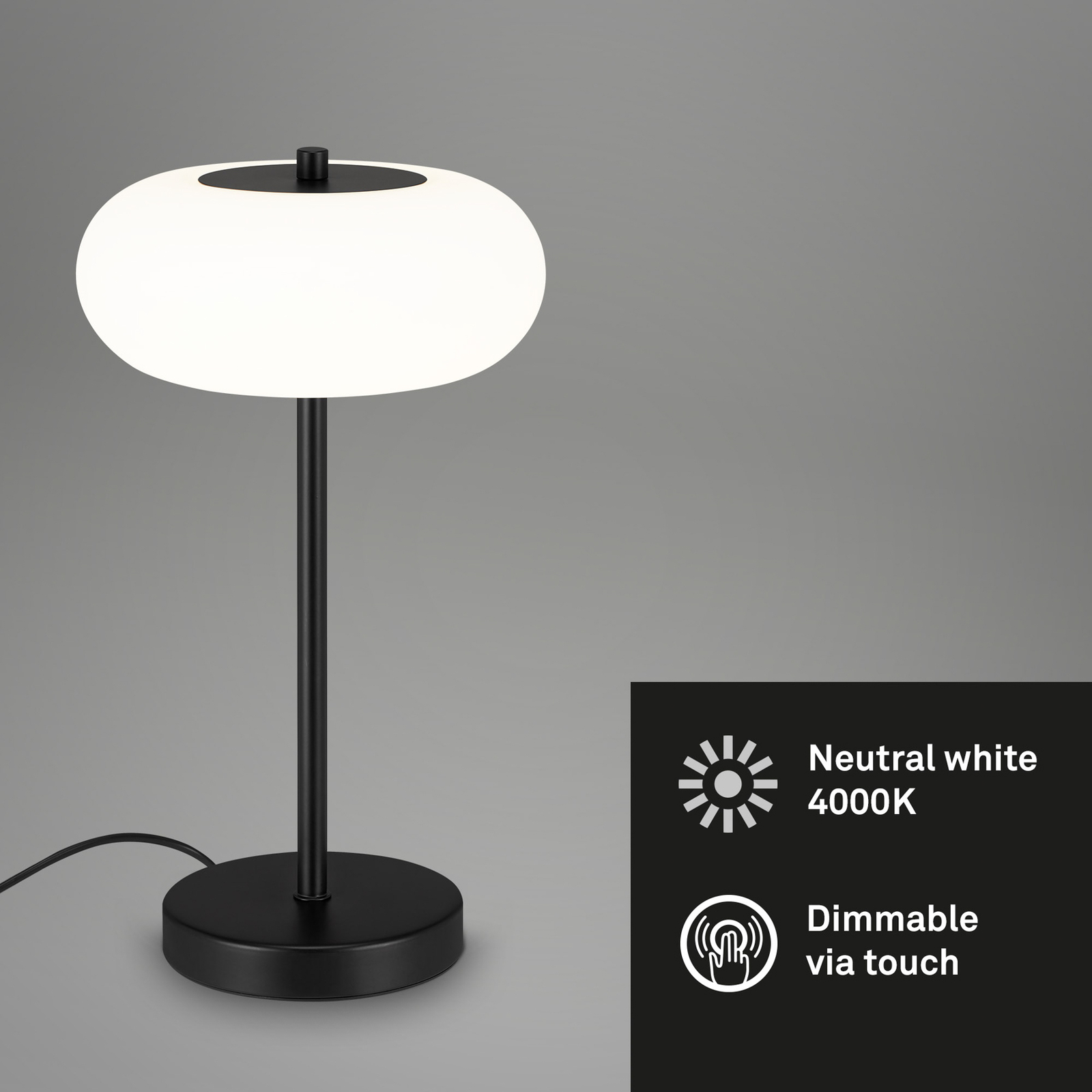 LED stolní lampa Voco s dotykovým stmívačem, černá