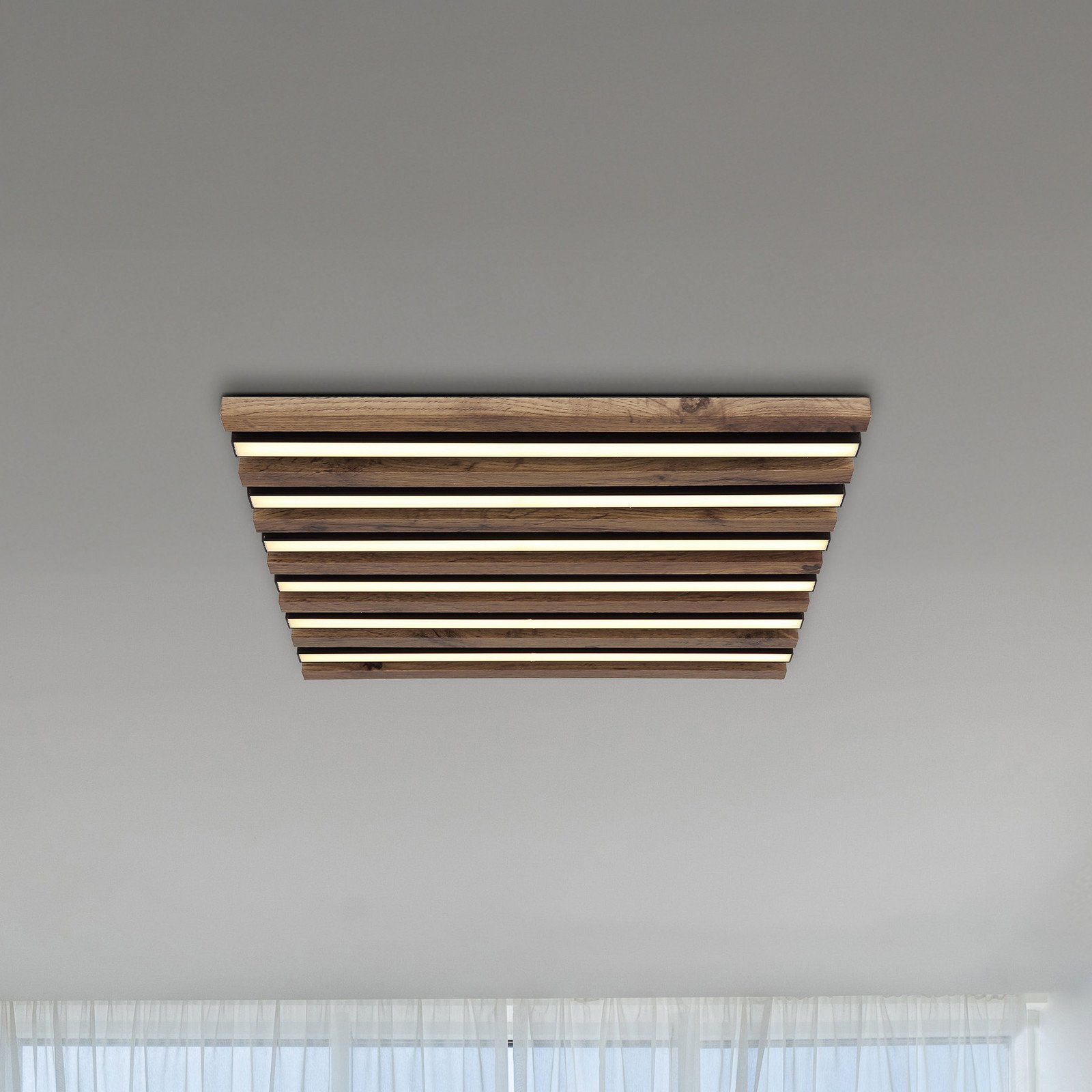 Globo Plafonieră LED Hayden lungime 45 cm negru/lemn închis - Camera de zi / sufragerie - negru lemn închis - Aluminiu