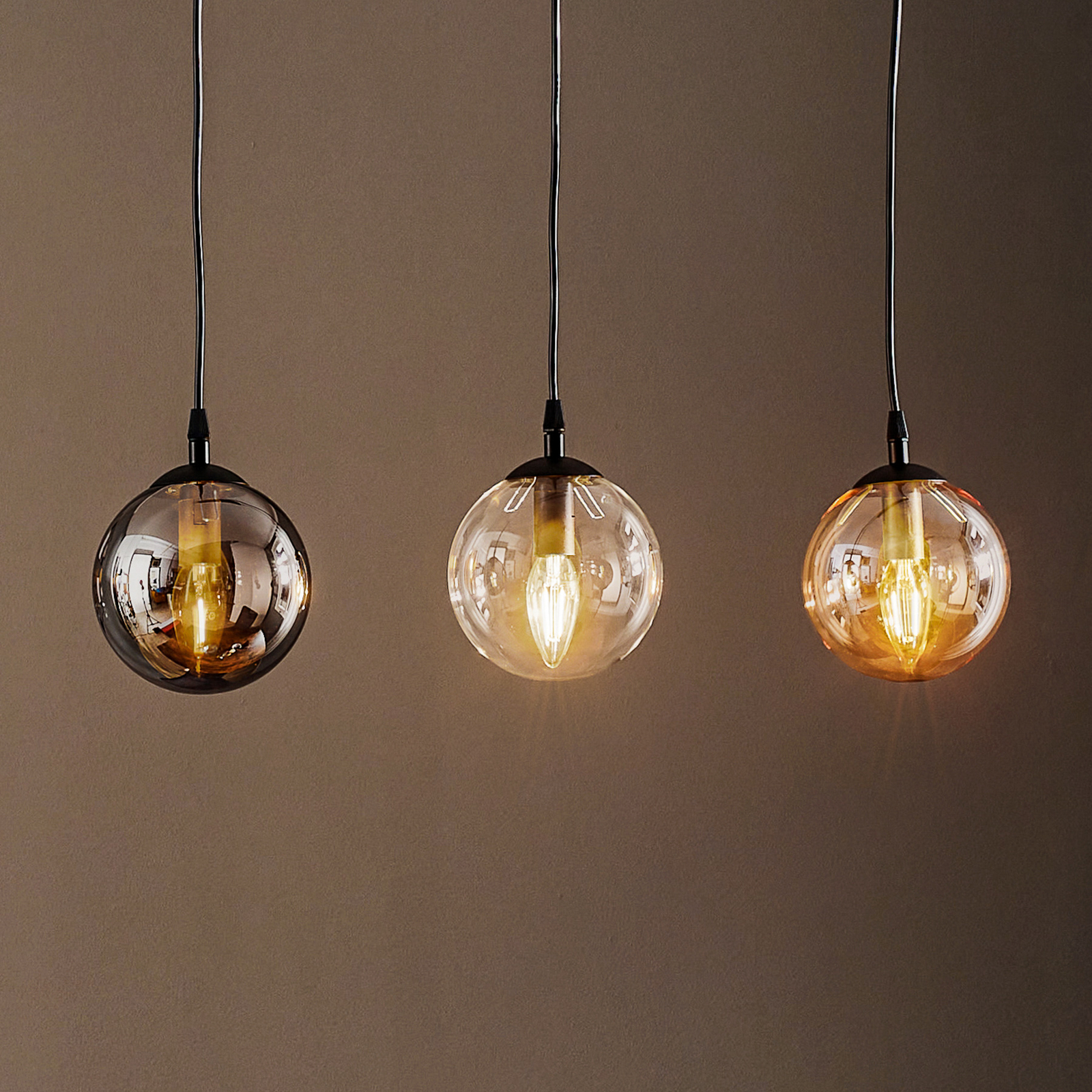 Lampa wisząca Glassy 3-pkt. prosta grafit/bursztyn